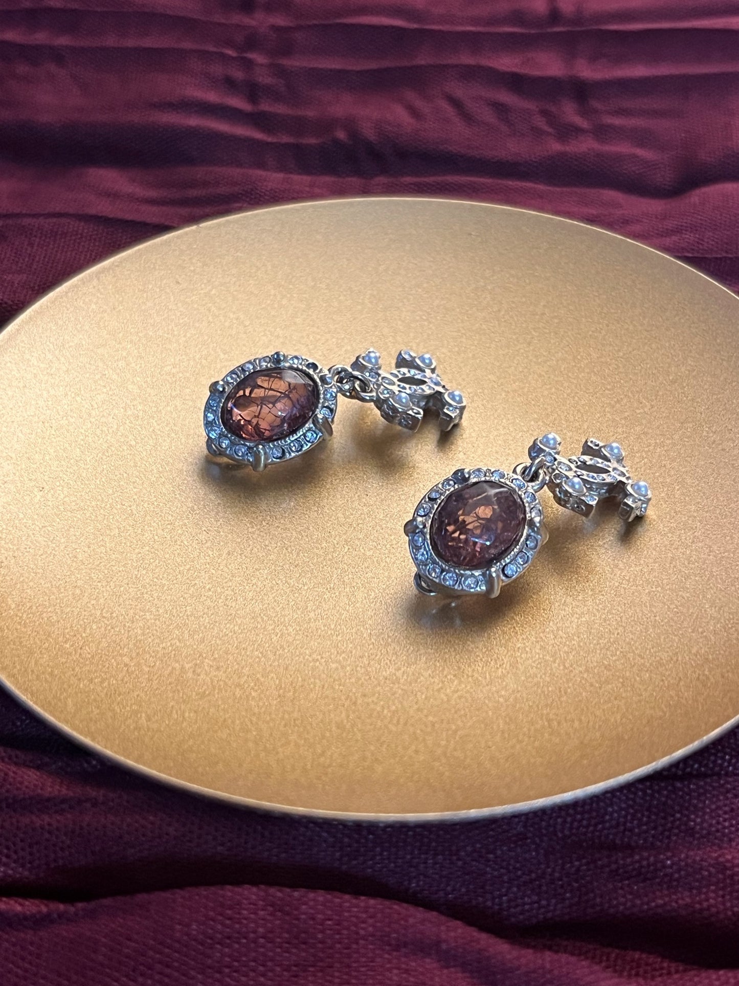 Vintage Chanel 2012 Red Agate Glass Double C Clip-On Earrings
