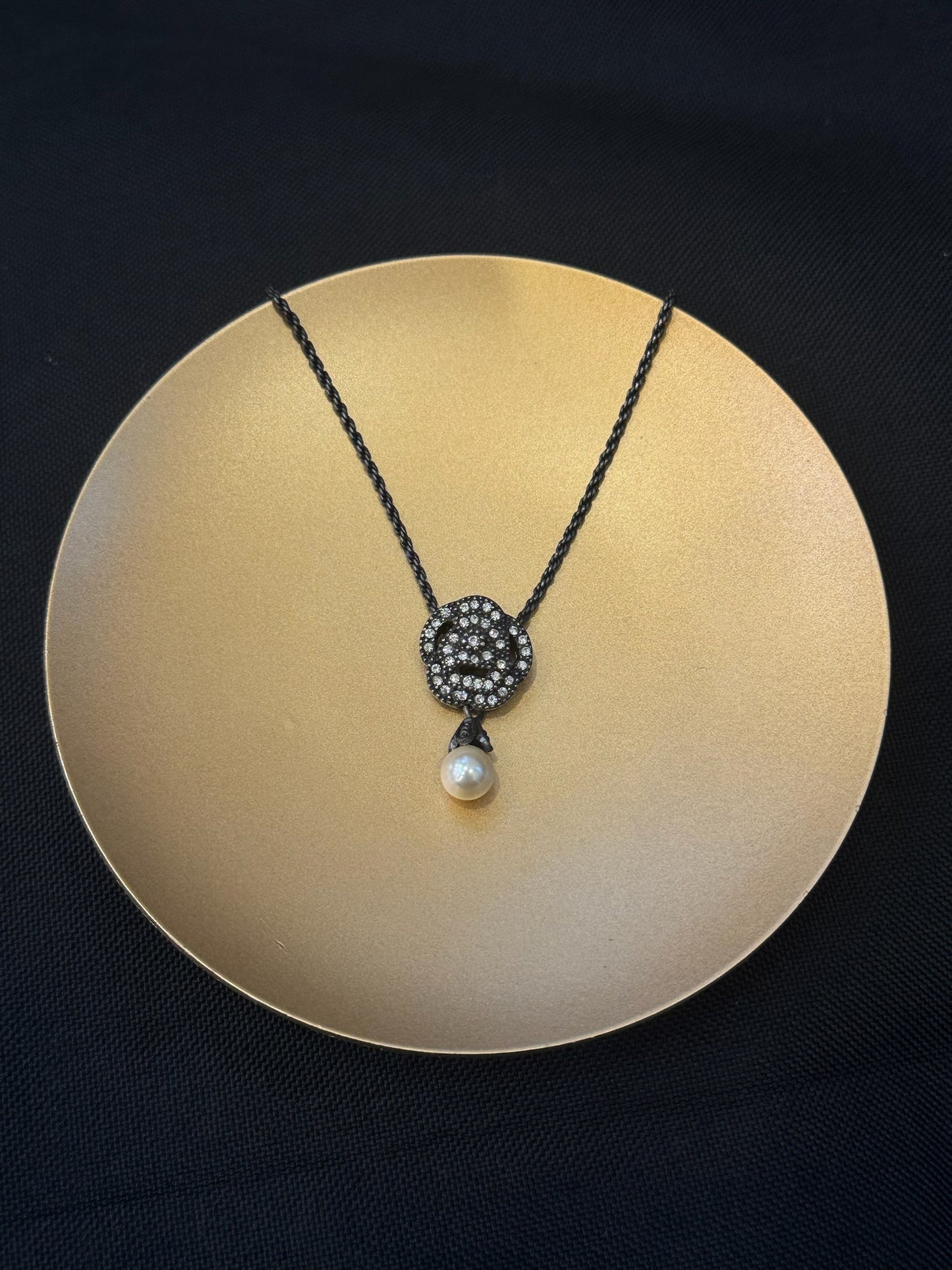 Chanel Crystal Camellia Pendant Necklace with Pearl Drop