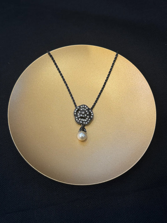 Chanel Crystal Camellia Pendant Necklace with Pearl Drop
