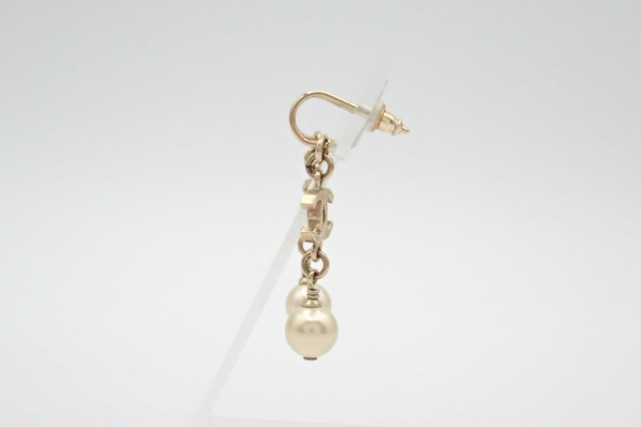 Chanel Gold-Tone CC Pearl Drop Earrings