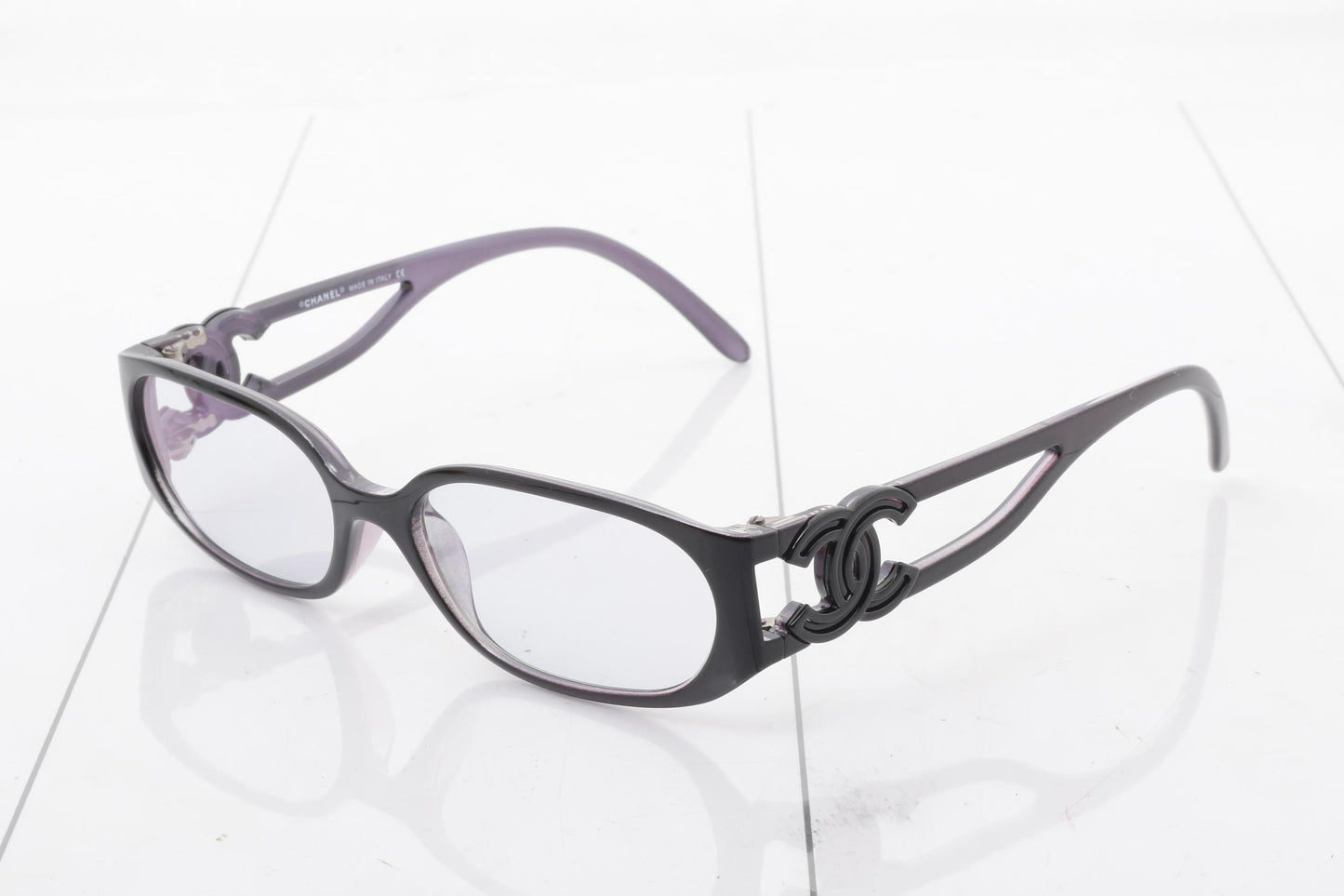 Chanel Vintage Black and Purple Y2K Style Logo Sunglasses