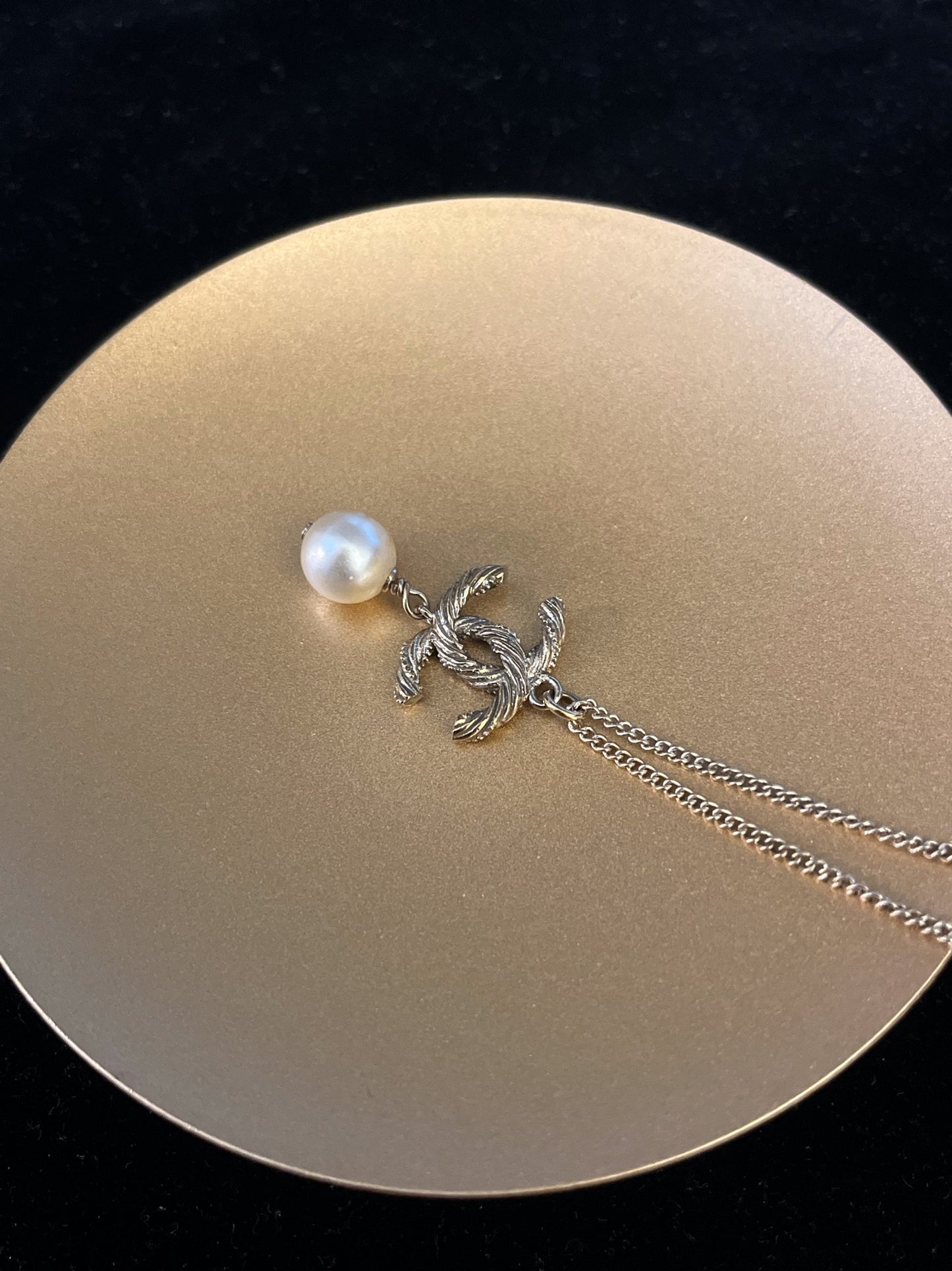 Chanel 2015 Double-Sided Twisted CC Crystal Pearl Drop Necklace