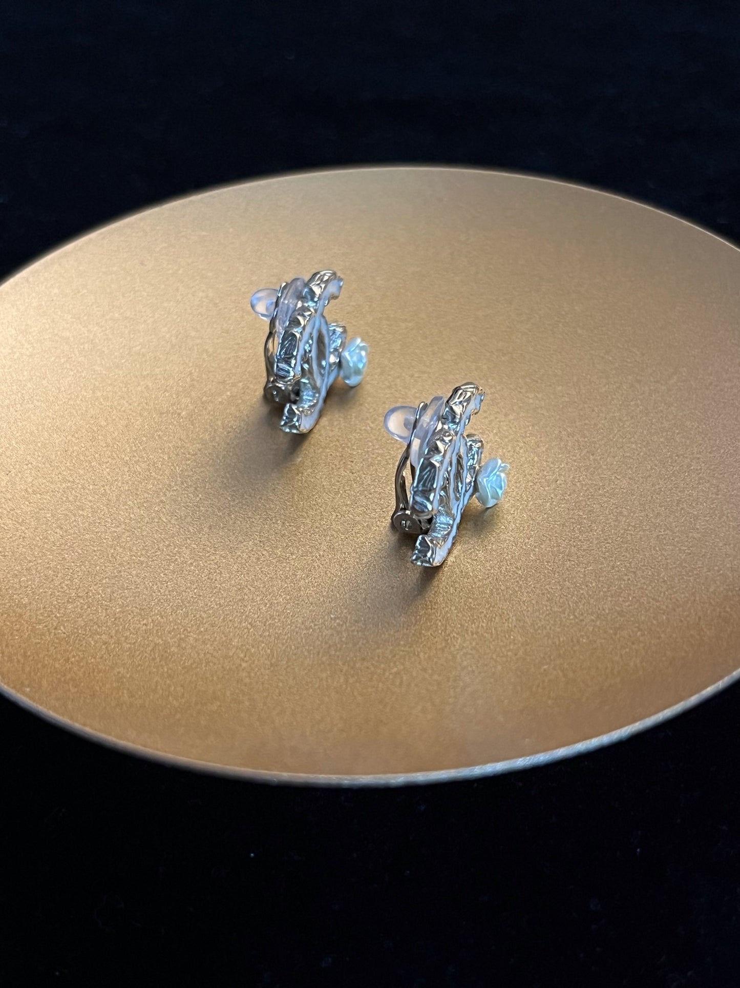 Chanel 2012 CC Camellia Ivory Enamel Clip-On Earrings