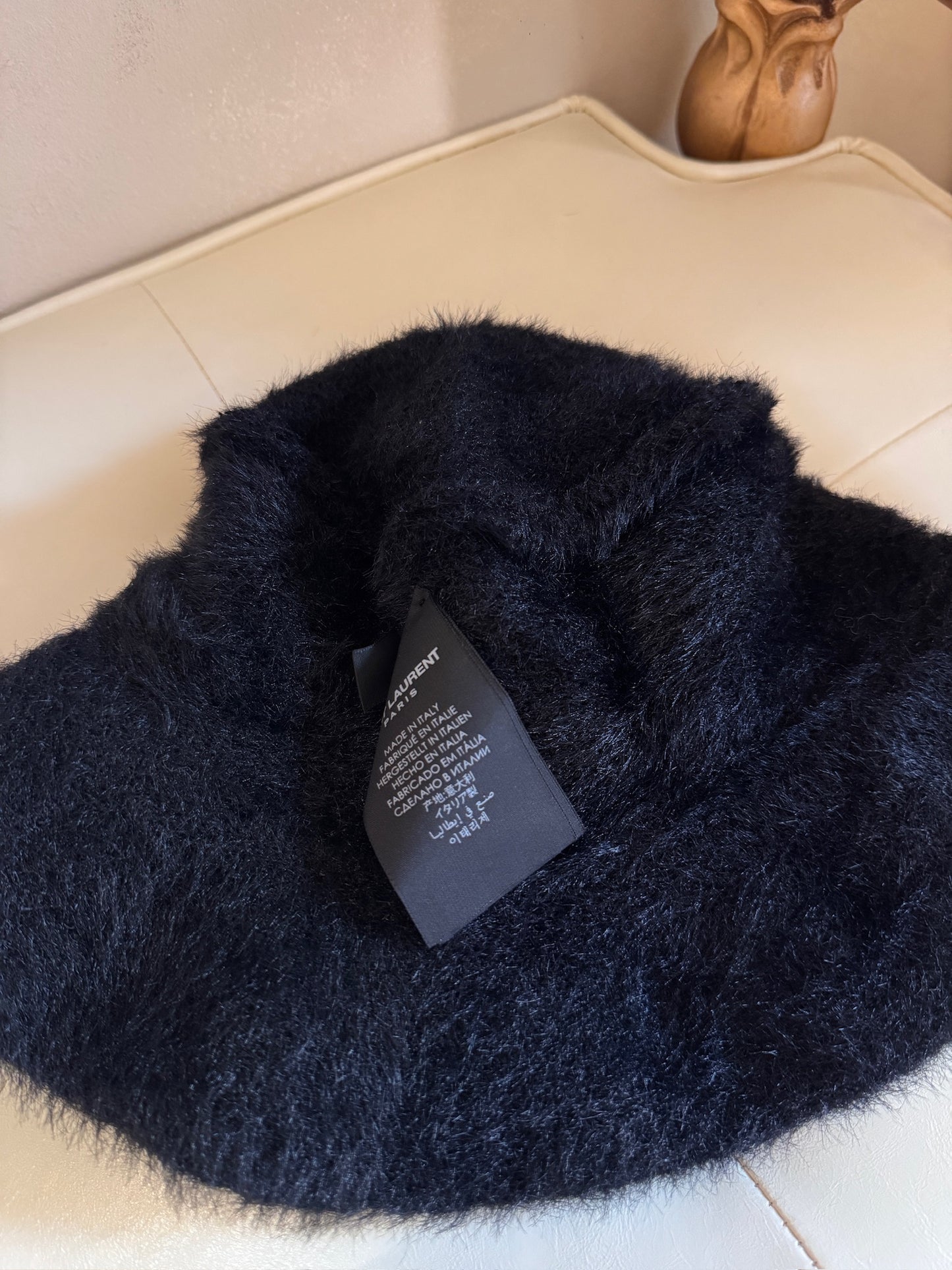 Saint Laurent Black Fuzzy Bucket Hat