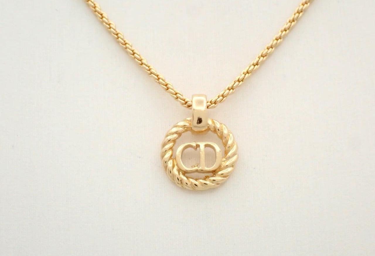 Dior Gold-Tone CD Rope Circle Pendant Necklace