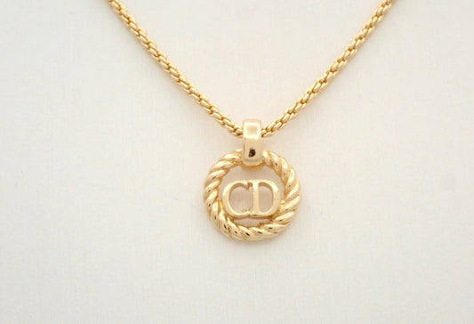 Dior Gold-Tone CD Rope Circle Pendant Necklace