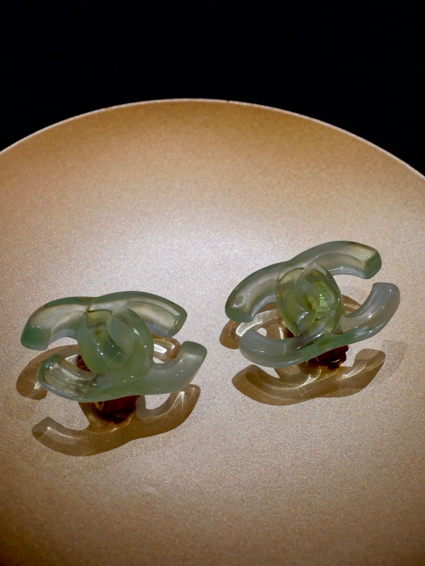 Chanel 2001 Mint Green Translucent CC Clip-On Earrings