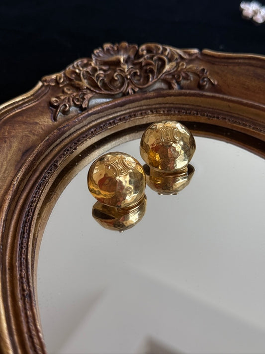 Celine Vintage Hammered Dome Clip-On Earrings