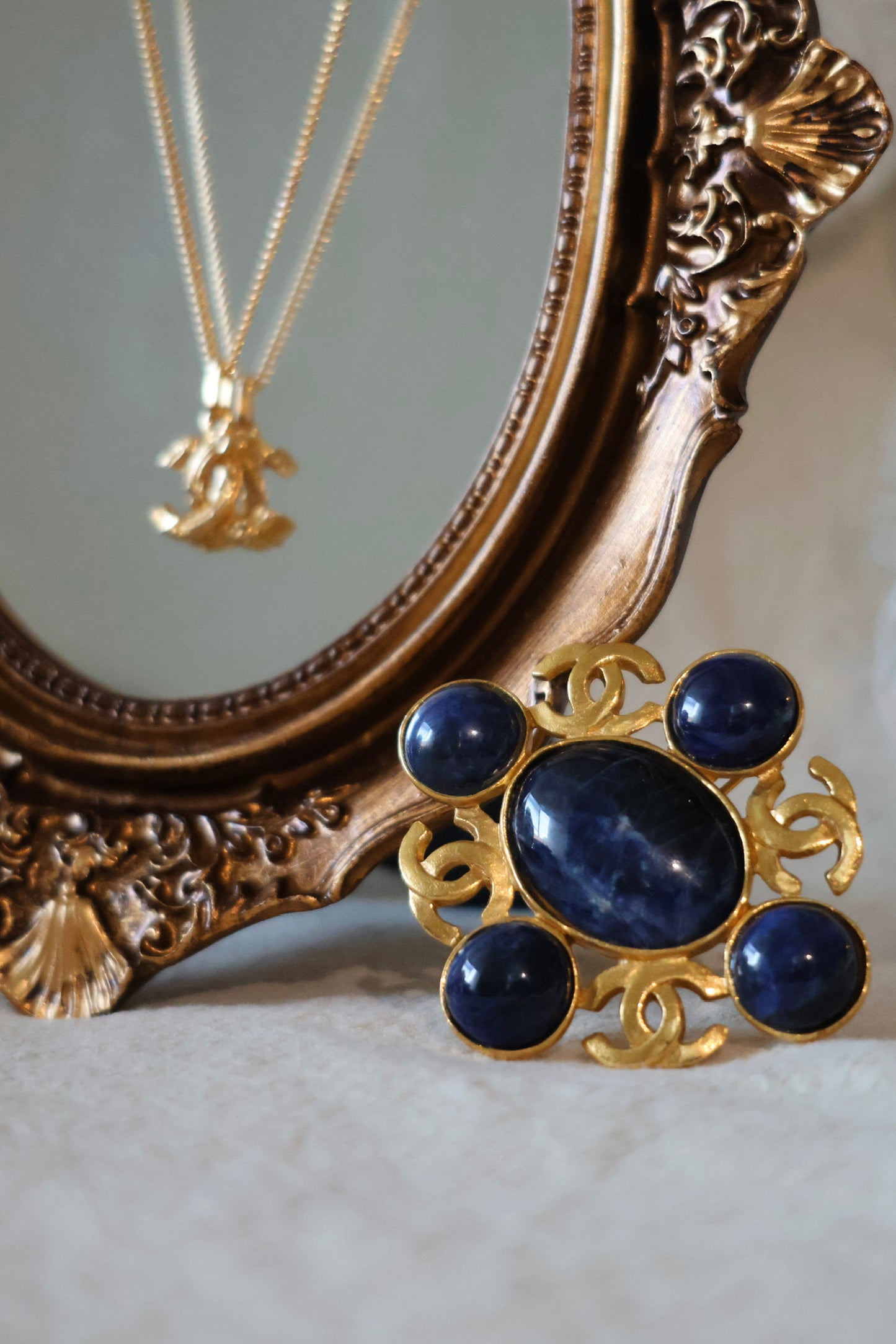 Chanel 1995 24K Gold-Plated Blue Gripoix Brooch