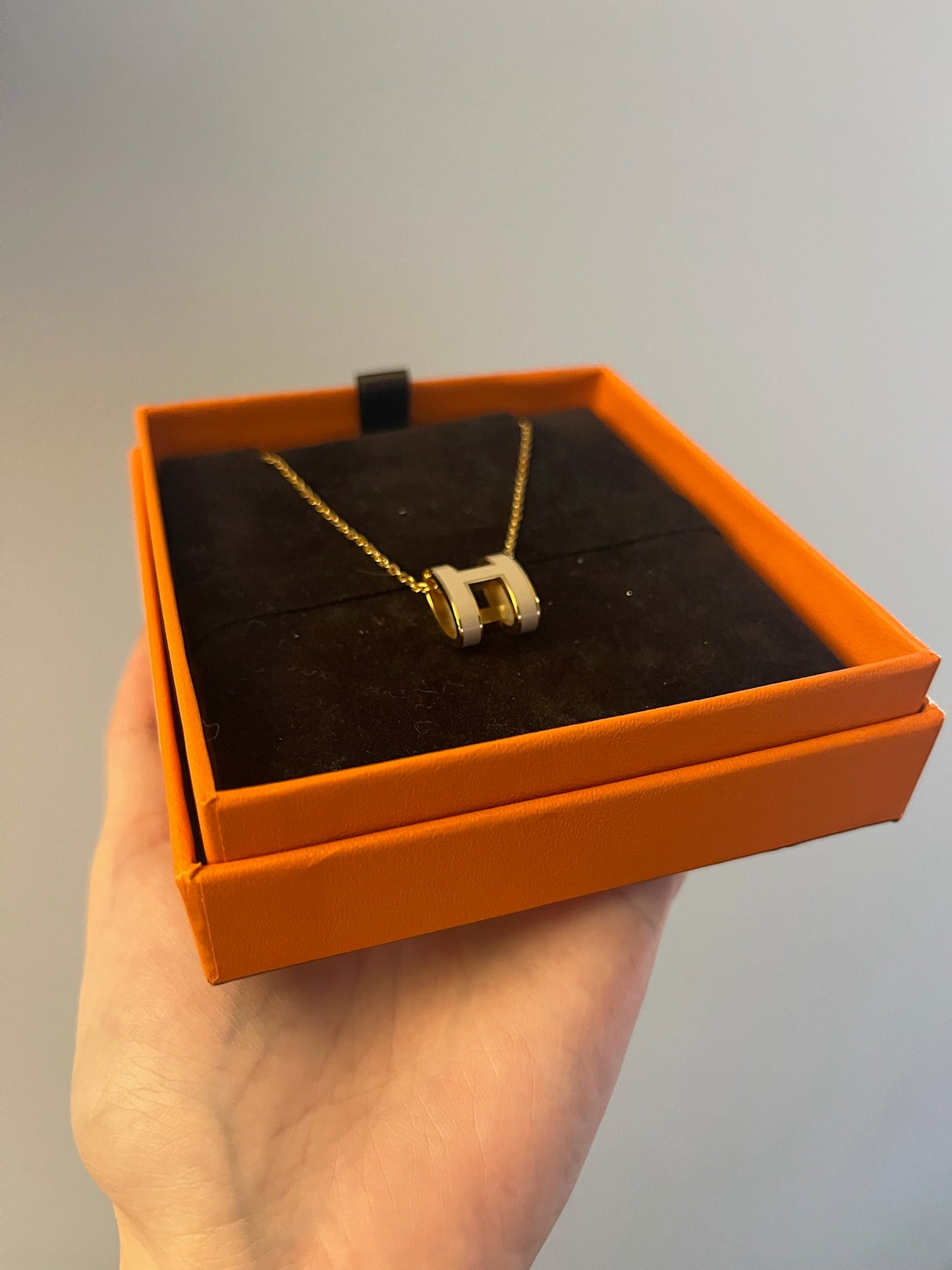 Hermès Pop H Necklace in White Enamel with Gold-Plated Finish