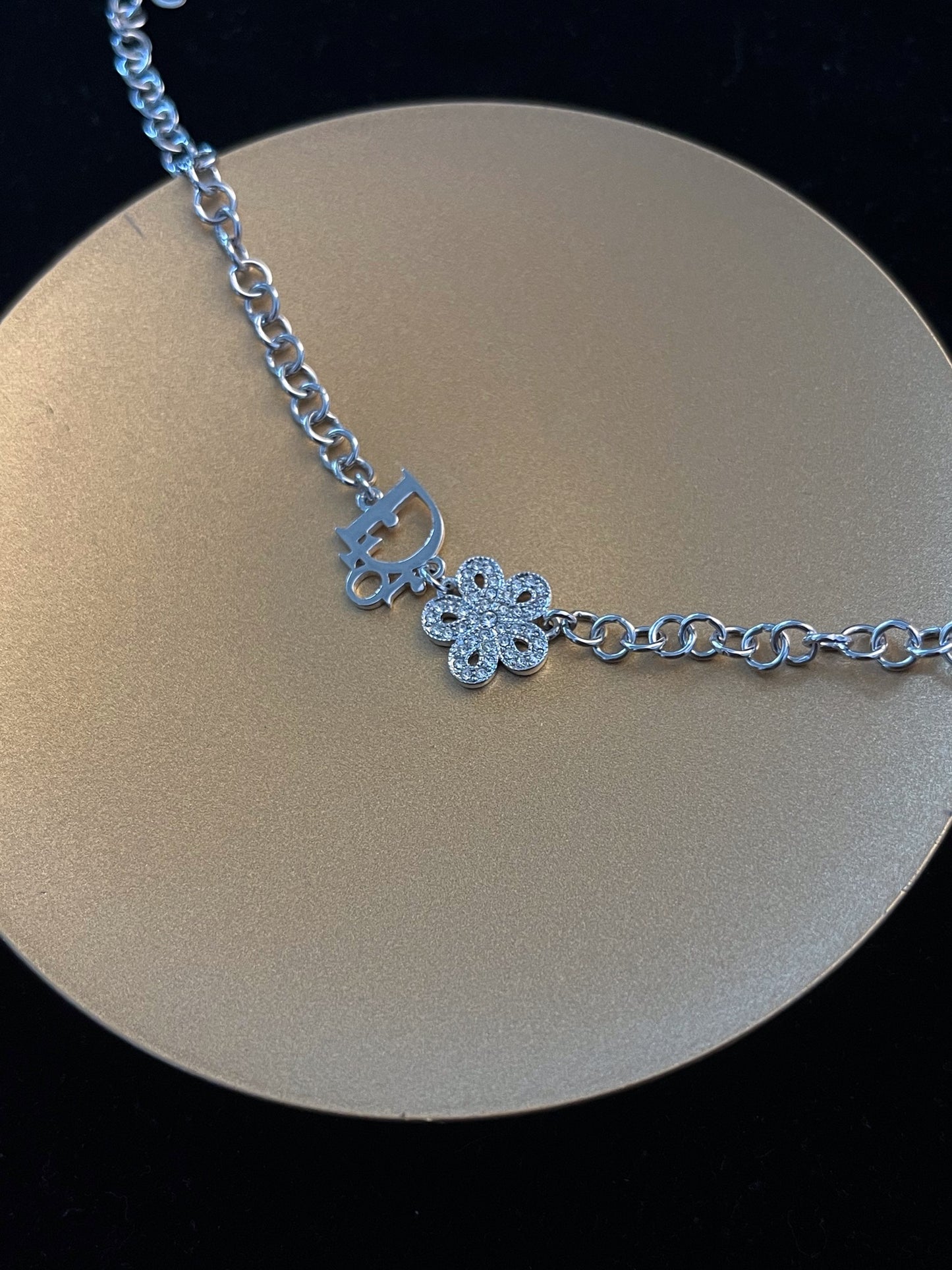 Vintage Dior Flower Logo Charm Bracelet – Silver Tone