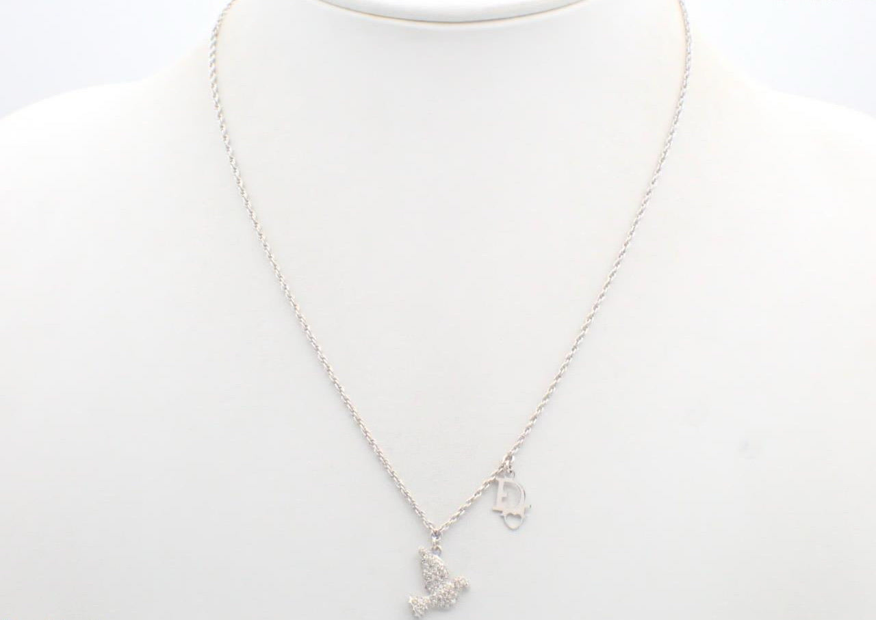 Vintage Dior Silver Crystal Dove Necklace