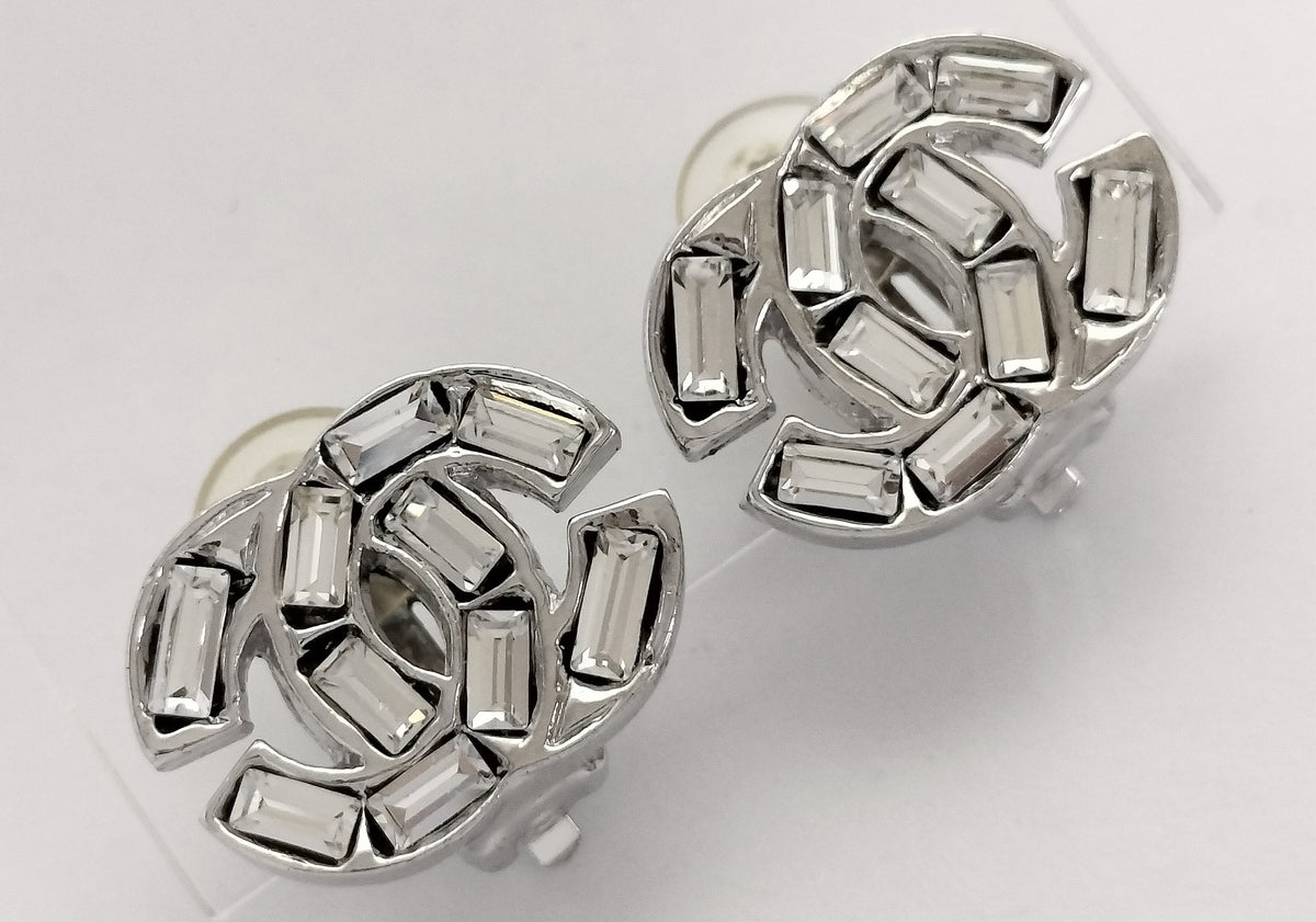 Chanel 2001 Diamanté Oval CC Clip-on Earrings