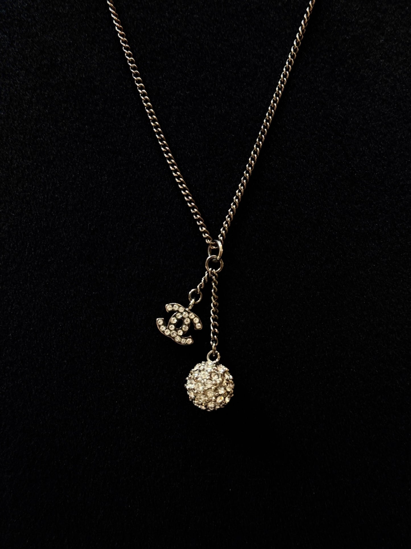 Chanel Crystal CC & Ball Drop Necklace