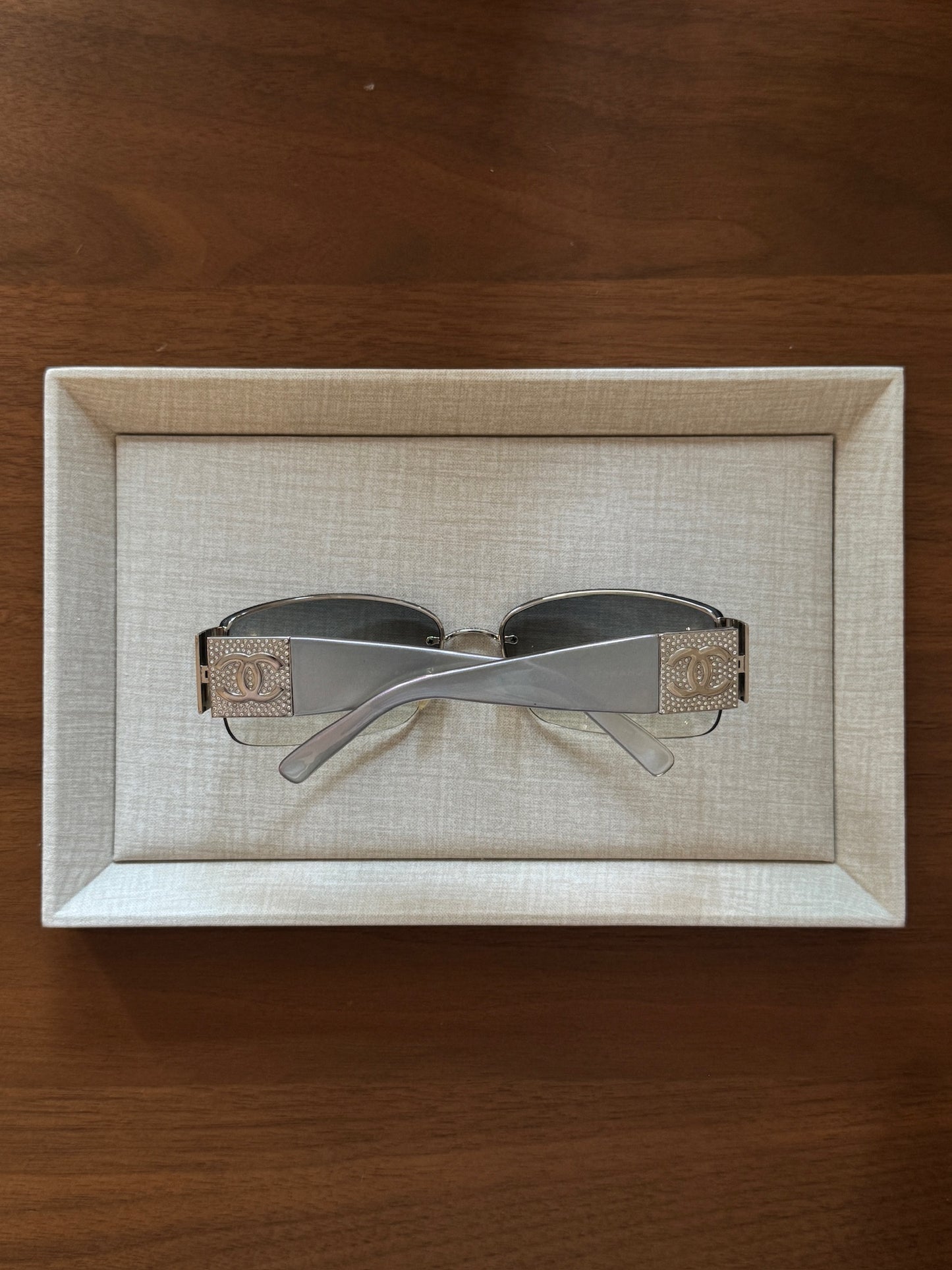 Chanel Crystal CC Silver Shield Sunglasses