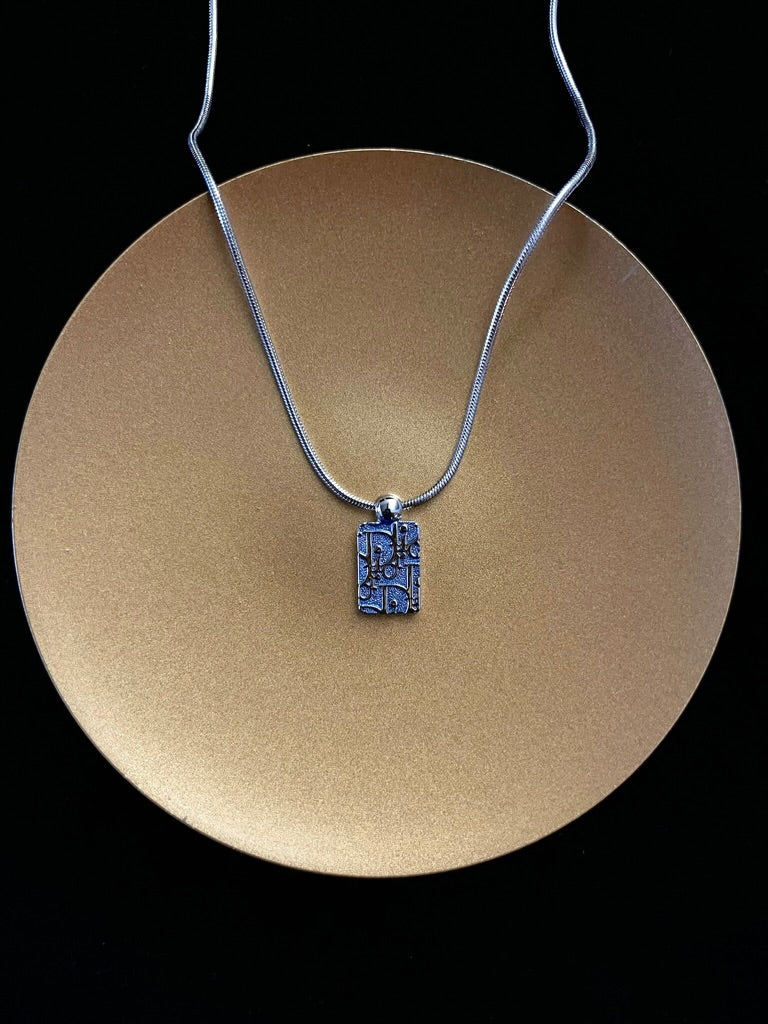 Dior Vintage Double-Sided Blue & Crystal Sports Tag Necklace