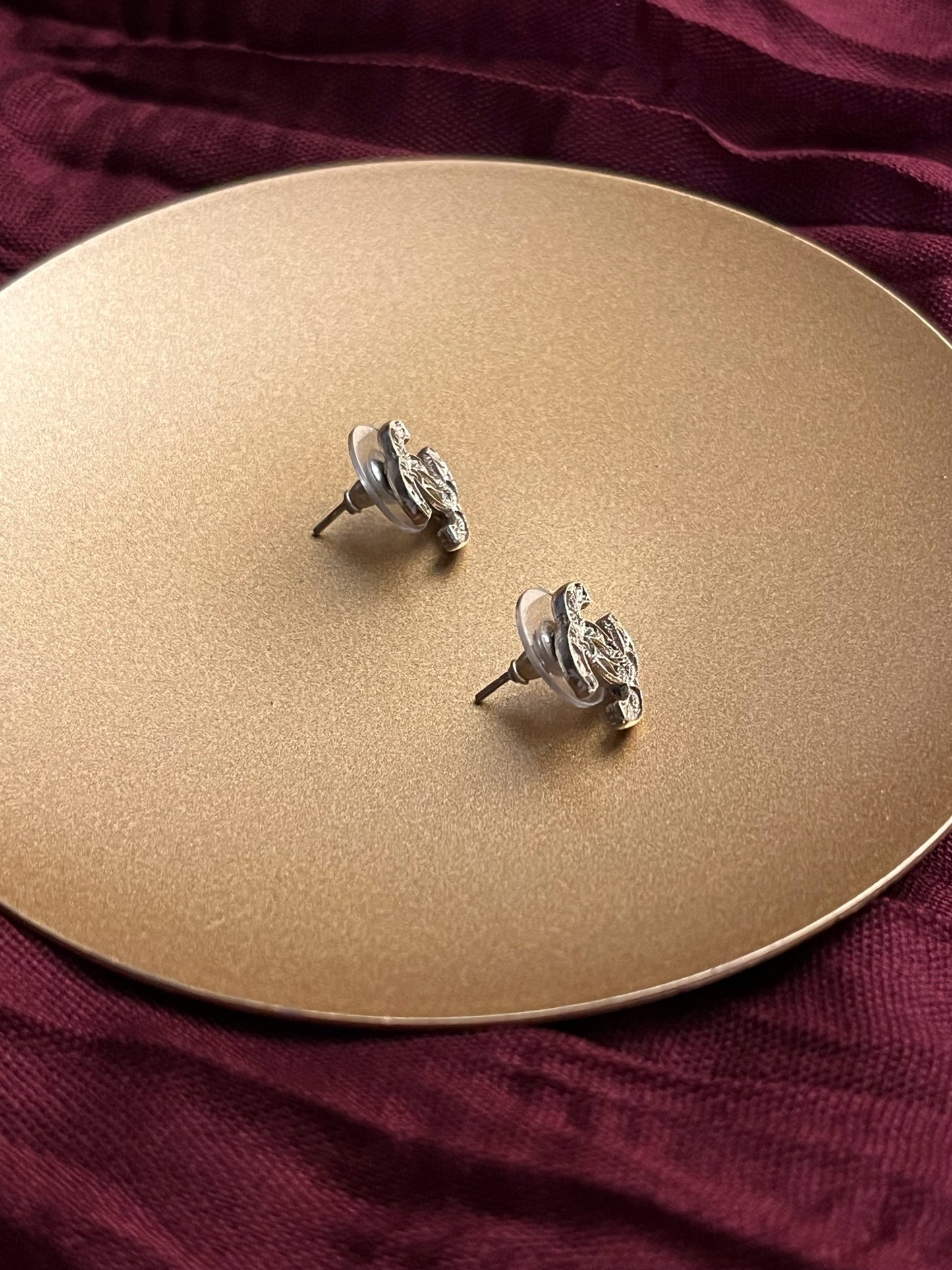 Chanel 2013 Vintage Openwork CC Gold Stud Earrings