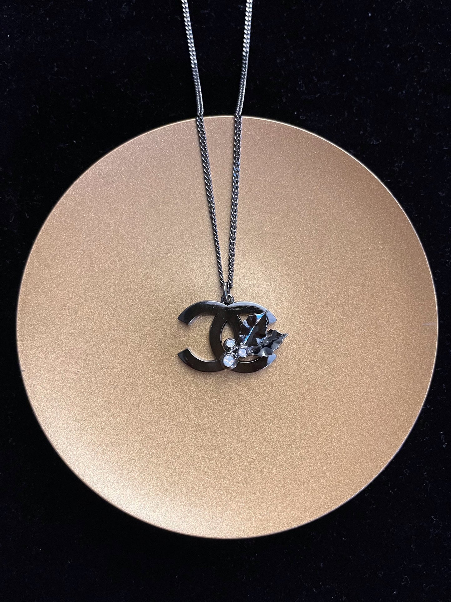 Chanel 2005 Black & Silver Double CC Wing Pendant Adjustable Necklace