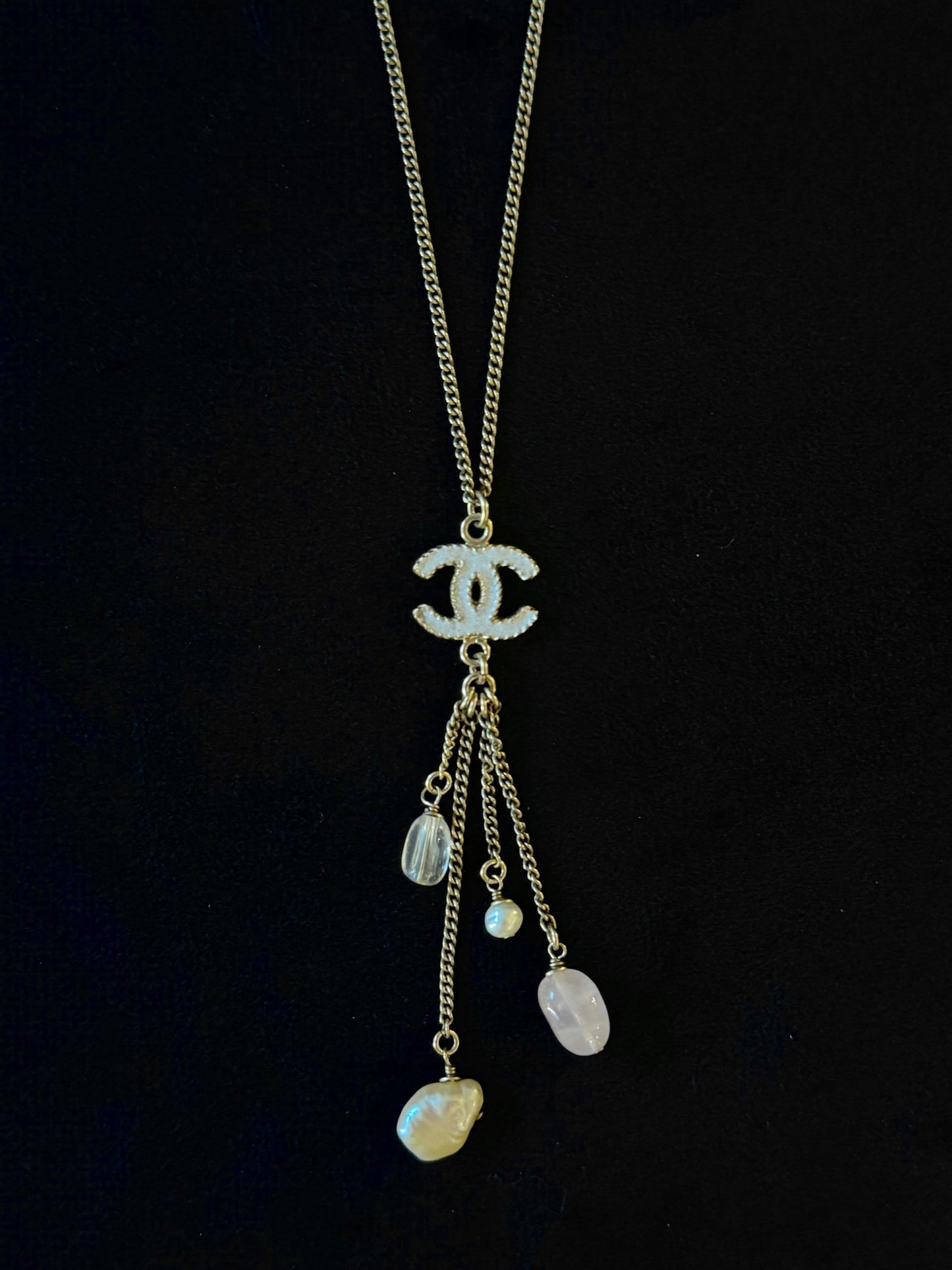 Chanel Crystal CC Pearl Tassel Necklace