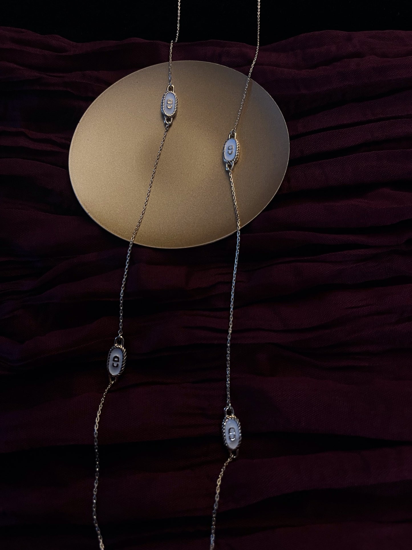 Vintage Dior c.1990 Platinum-Tone Enamel CD Rope Chain Necklace