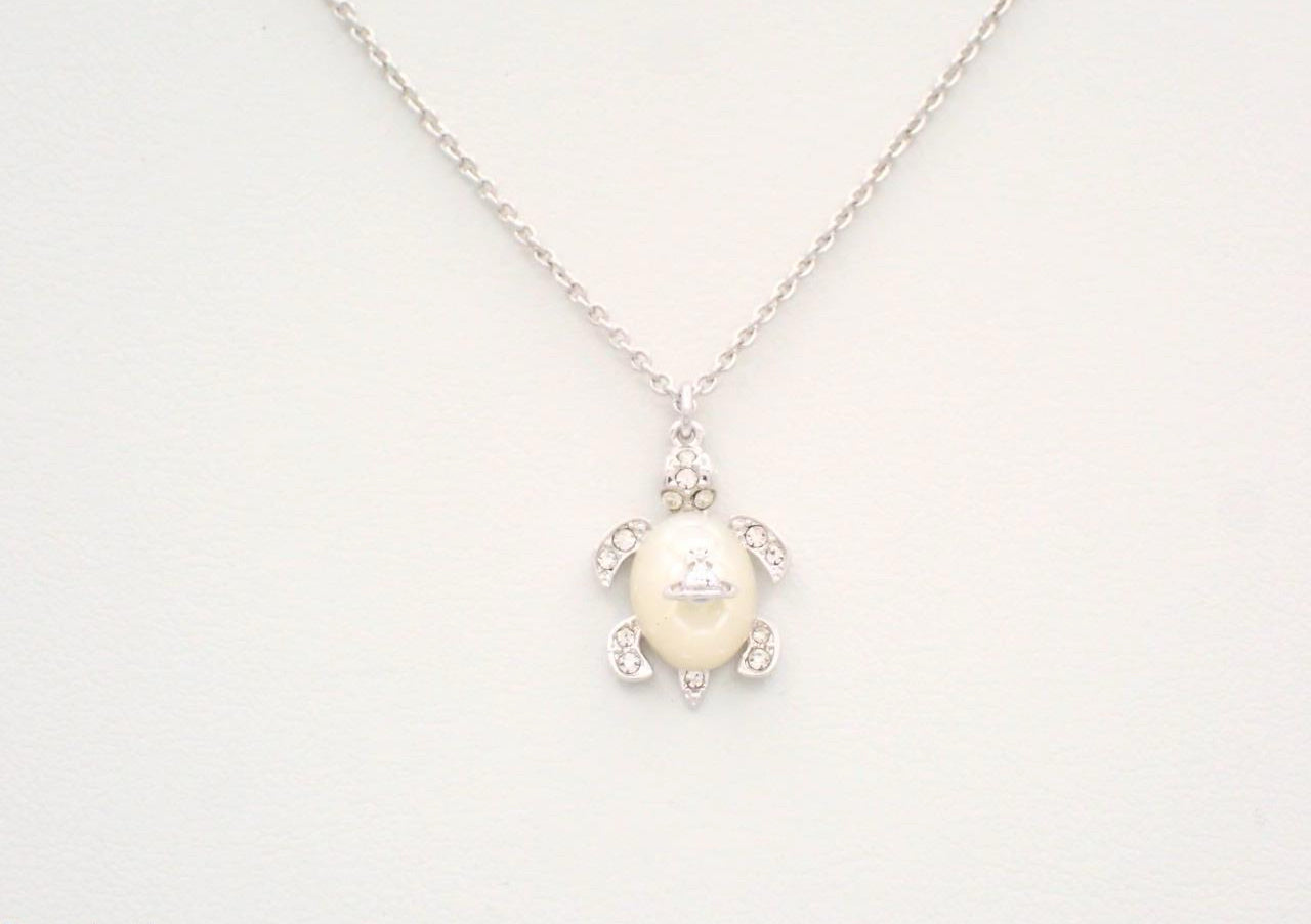 Vivienne Westwood Turtle Pearl Orb Pendant Necklace (Silver Tone)