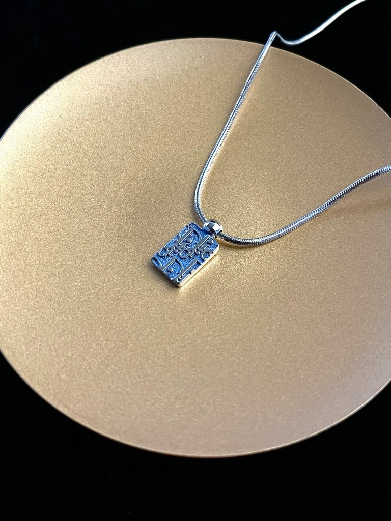 Dior Vintage Double-Sided Blue & Crystal Sports Tag Necklace