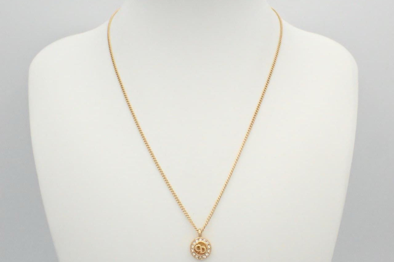 Vintage Dior Crystal CD Medallion Necklace – Gold Tone