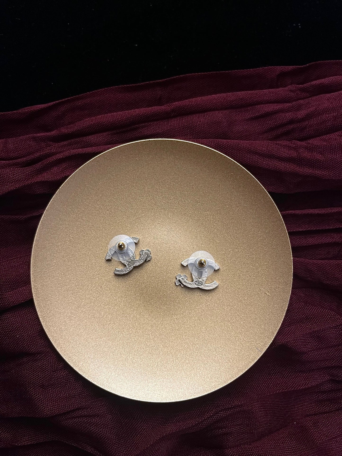 Chanel 2012 Black & Gold Clover CC Stud Earrings