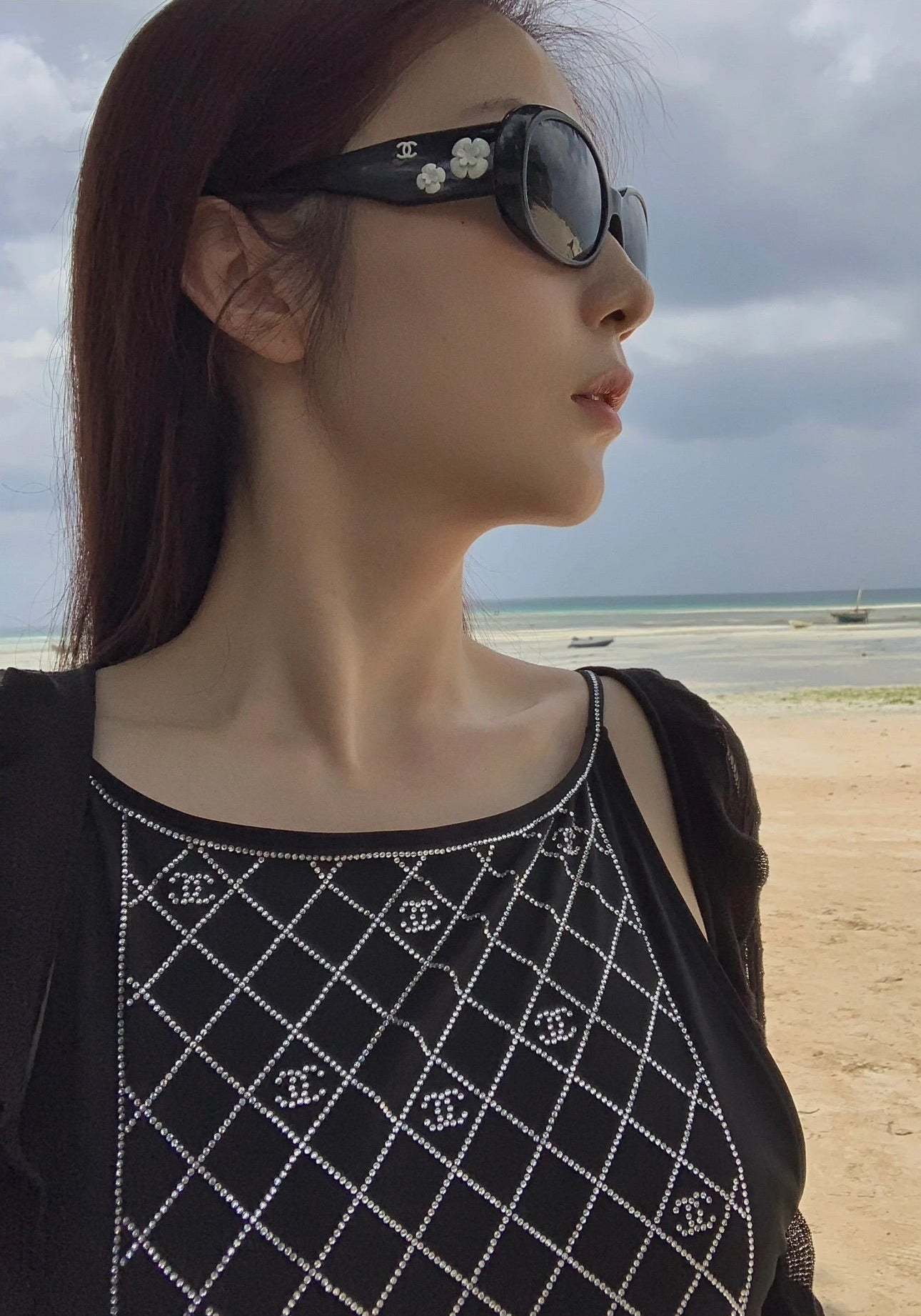 Vintage Chanel Camellia Black & White Frame Sunglasses