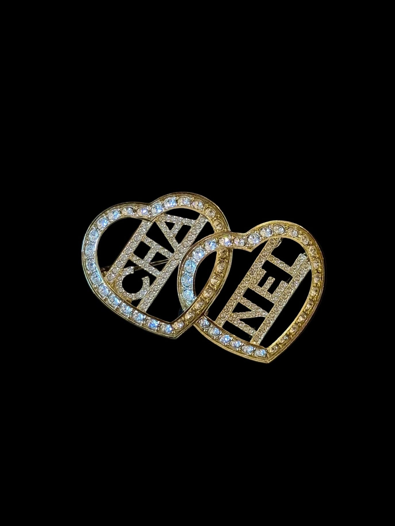 Chanel 2023 Crystal Double Heart CC Brooch