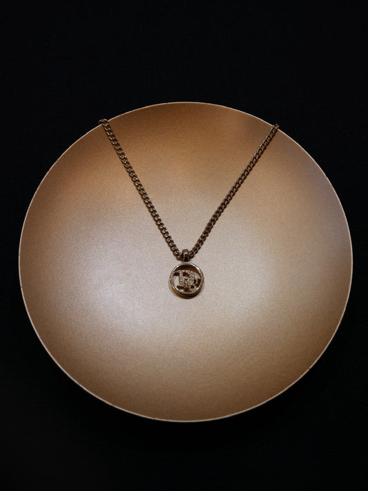 Vintage Dior Gold Logo Round Pendant Necklace