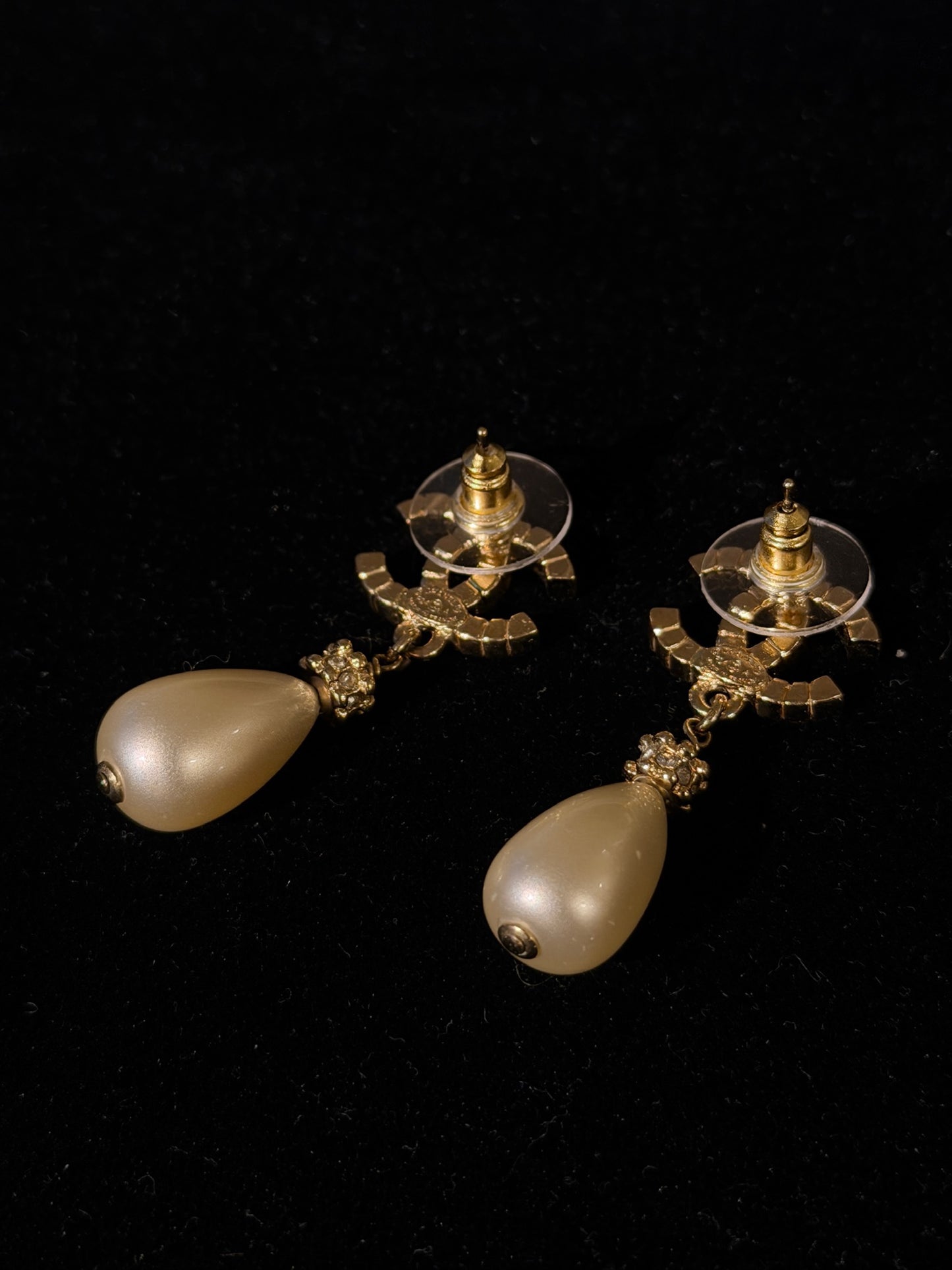 Chanel "Crown Cascade" Métiers d'Art Crystal Pavé CC & Baroque Pearl Drop Pierced Earrings