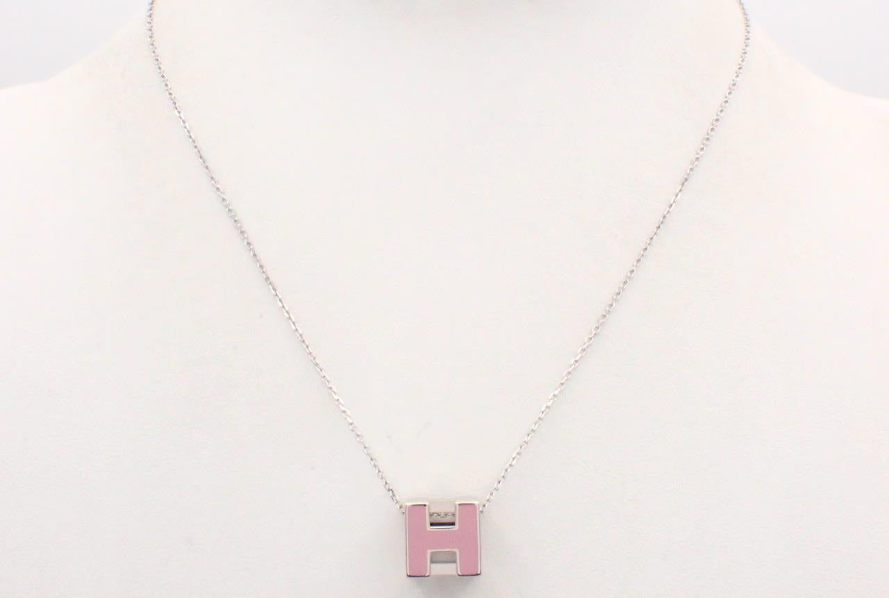 Hermès Cage d’H Pink Enamel Pendant Necklace