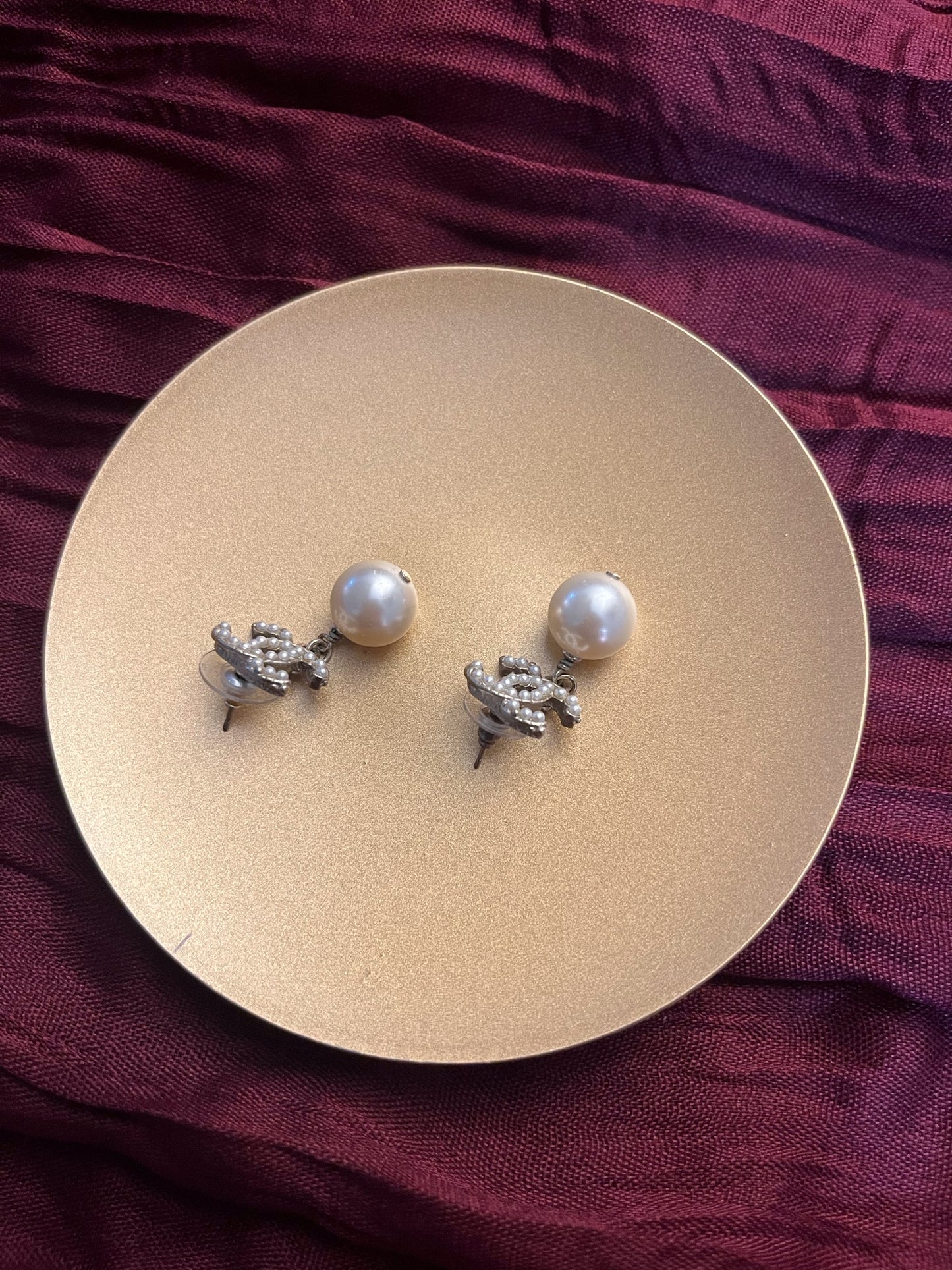 Vintage Chanel 2011 Irregular Double C Pearl Earrings