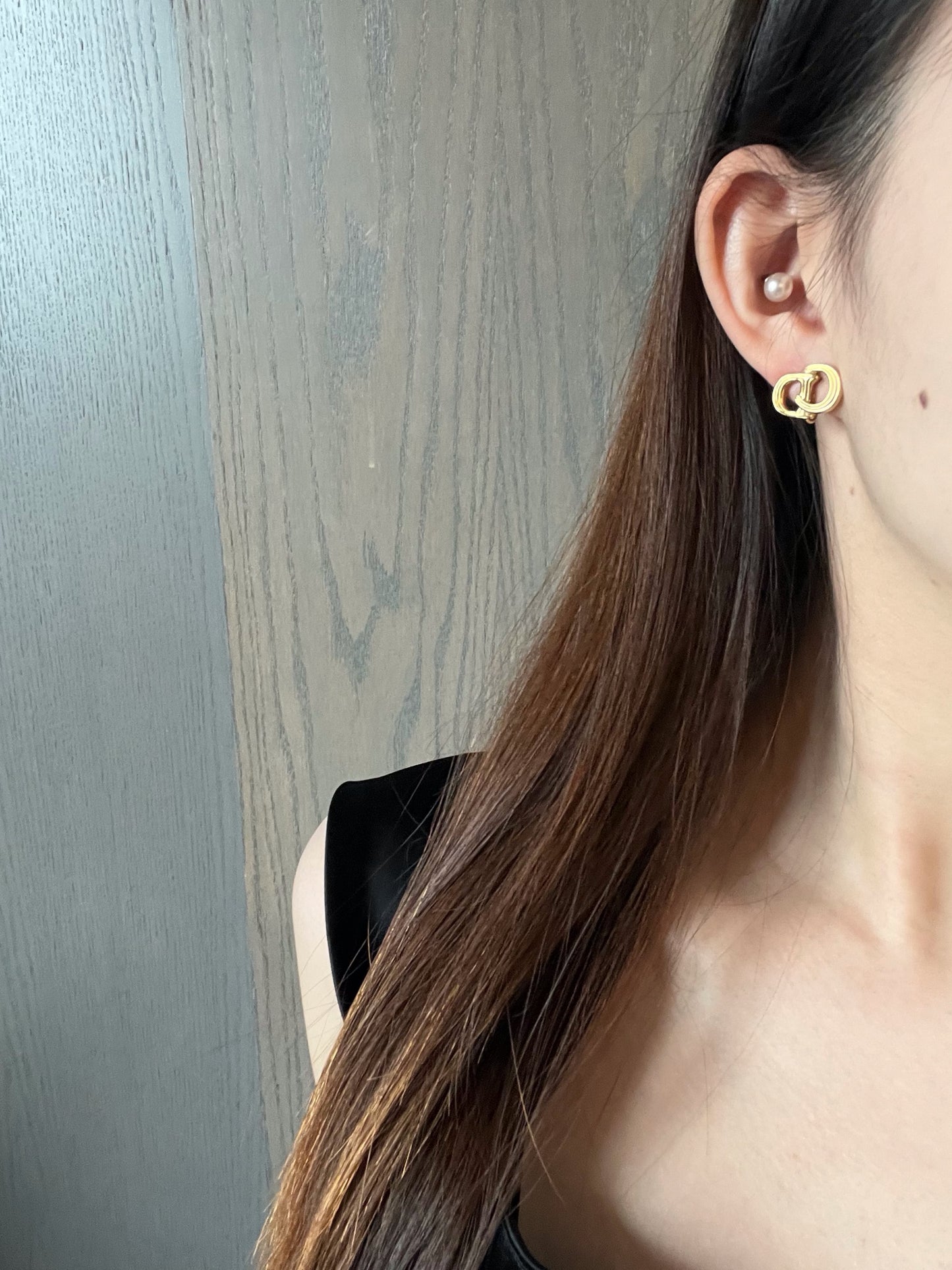 Vintage 80s Dior Interlocking CD Gold Clip-On Earrings