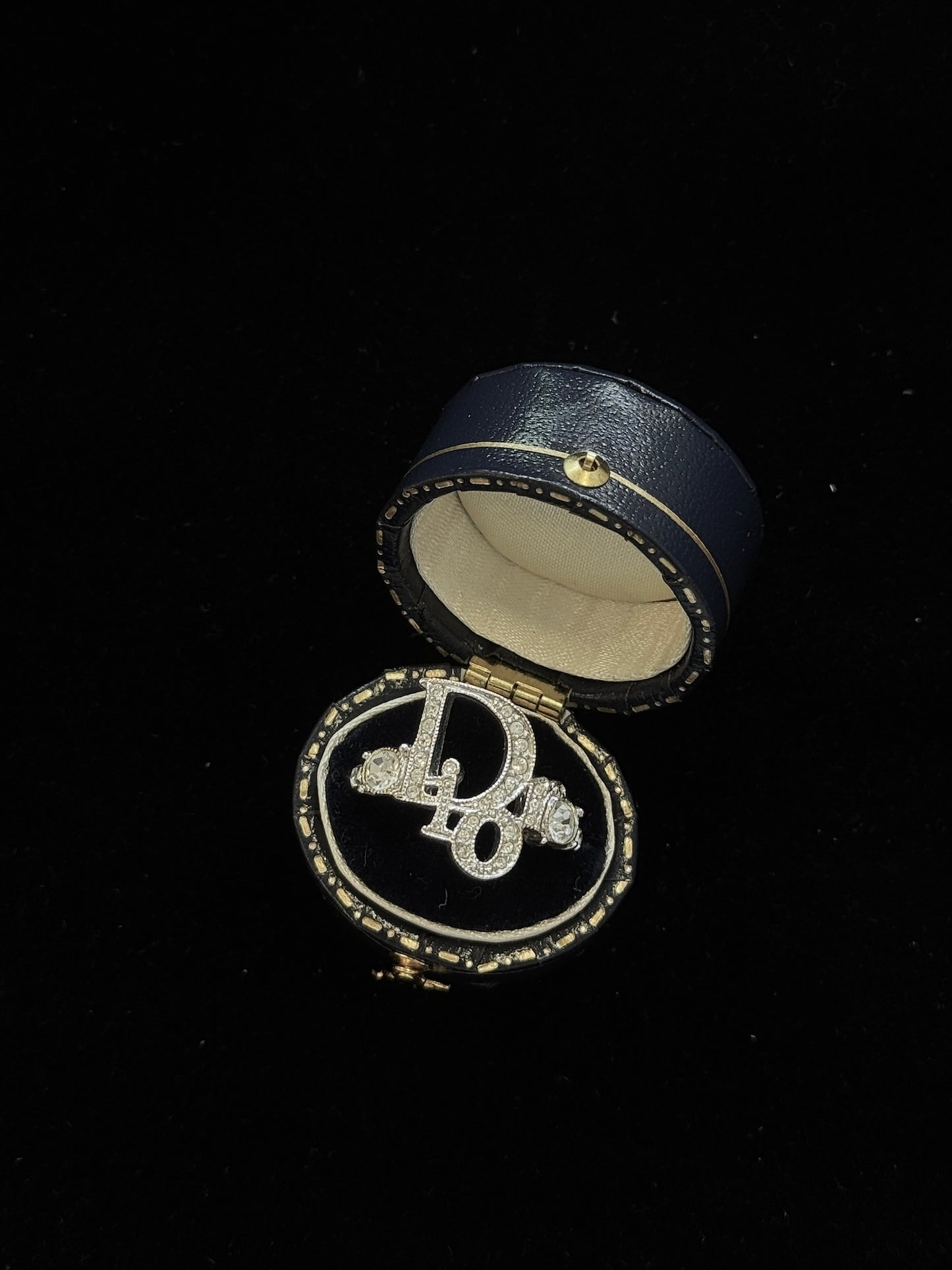 Dior Silver-Tone Rhinestone Logo Ring