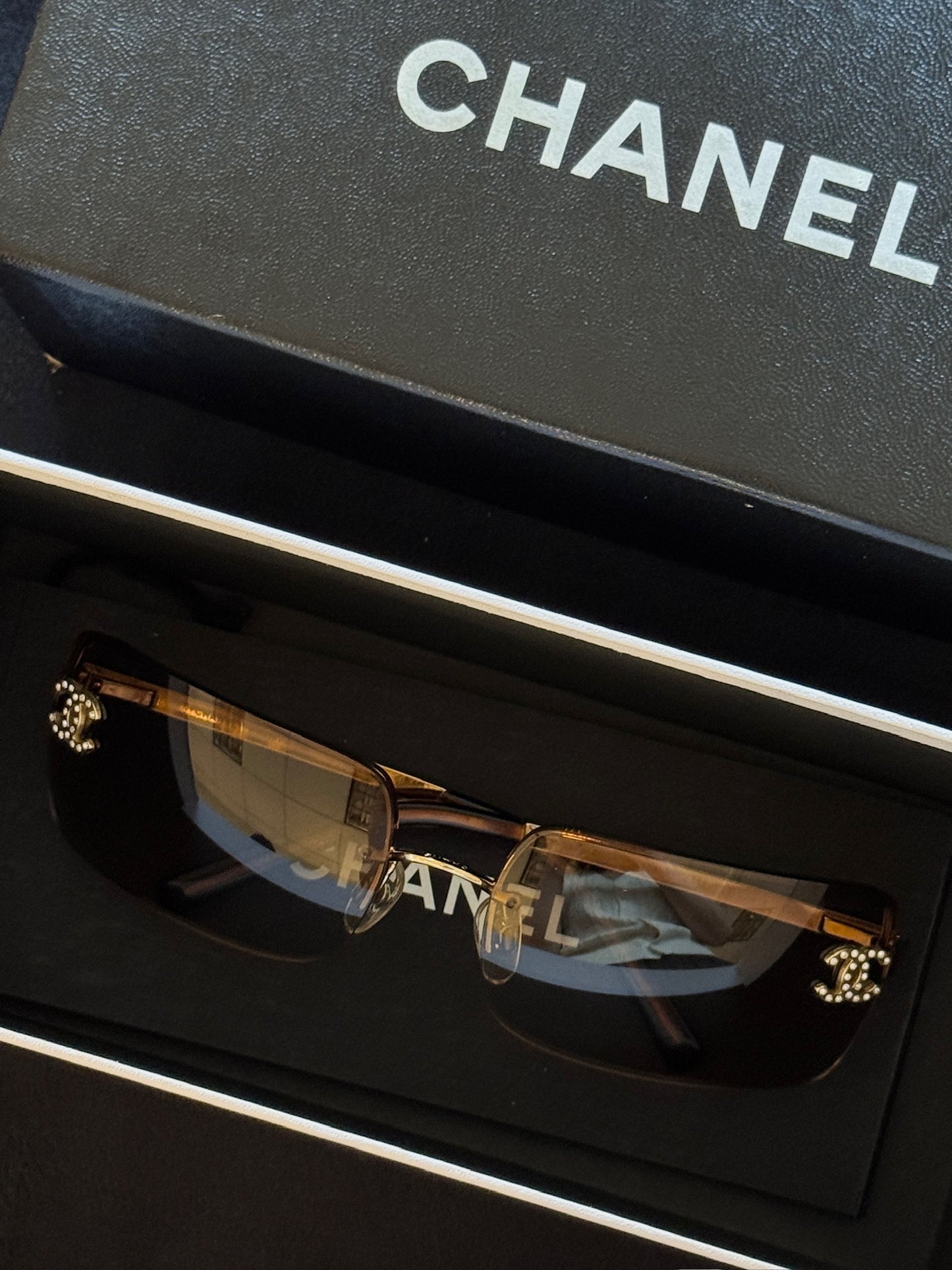 Chanel Brown Gradient Rimless CC Crystal Sunglasses