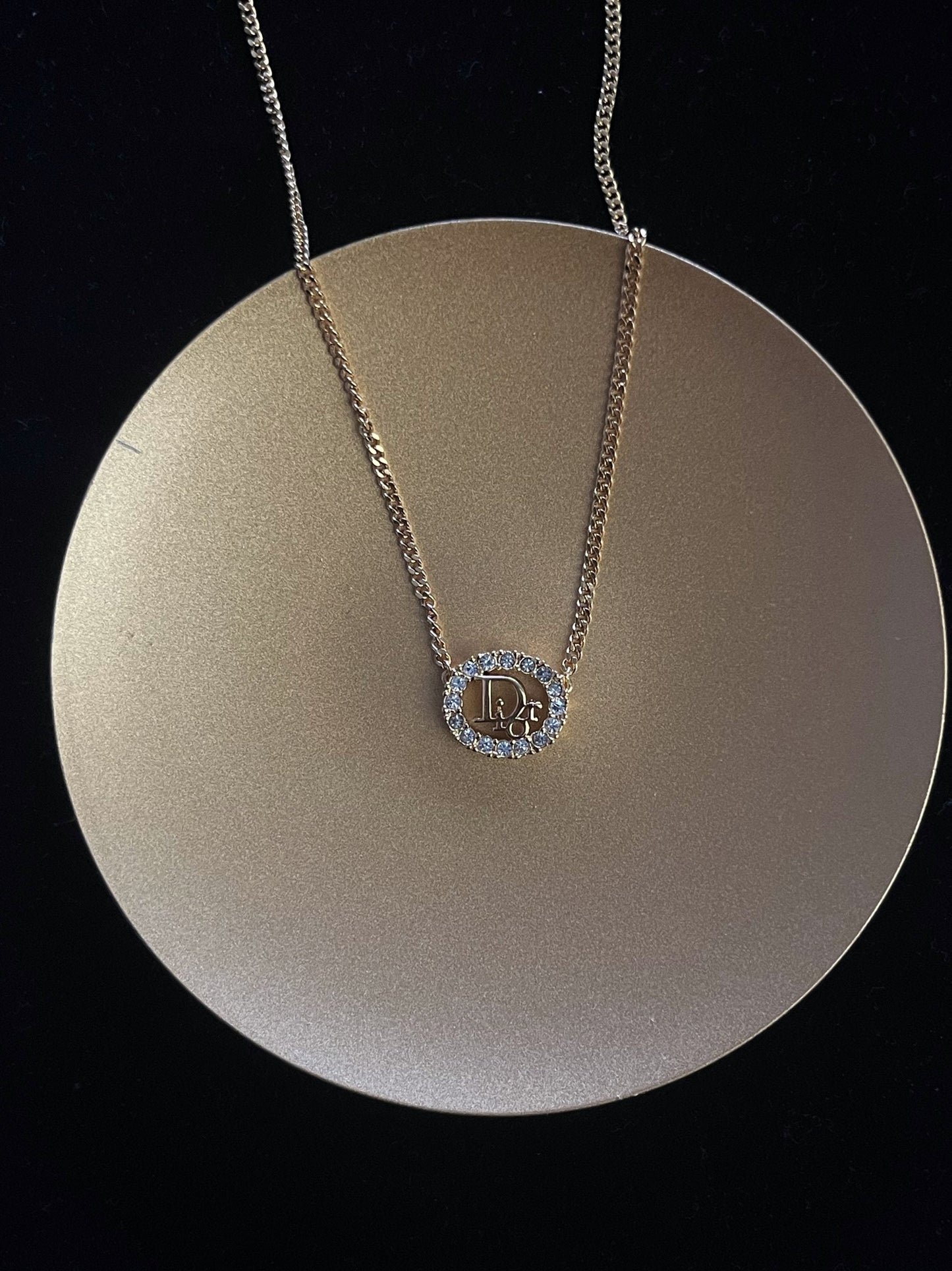 Vintage Dior Crystal Oval Pendant Necklace
