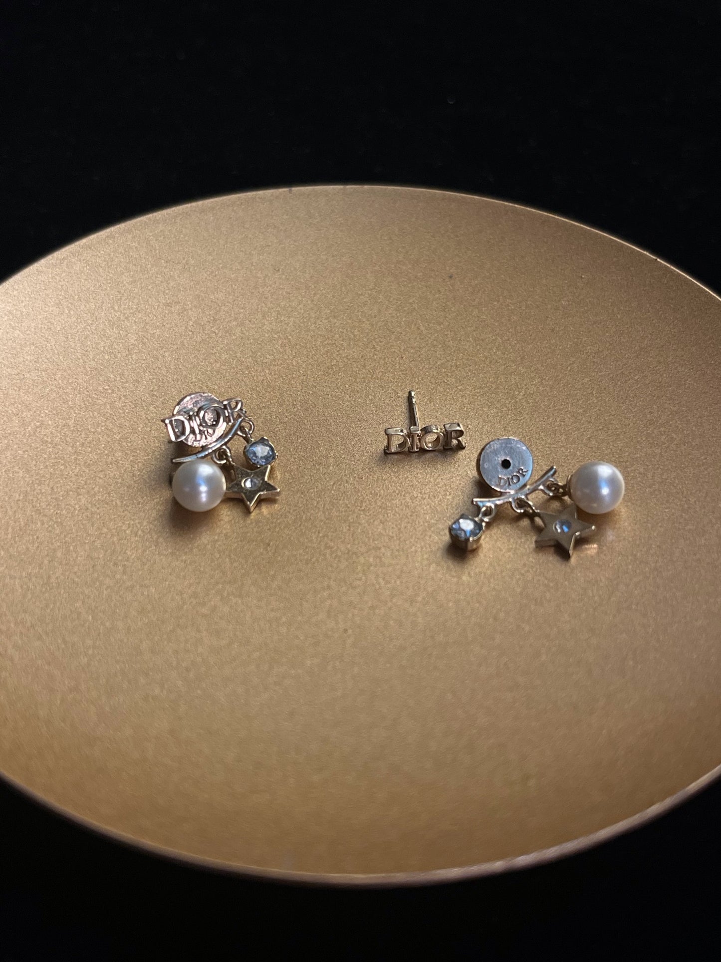 Vintage Dior “Revolution” Double Pearl Star Charm Earrings