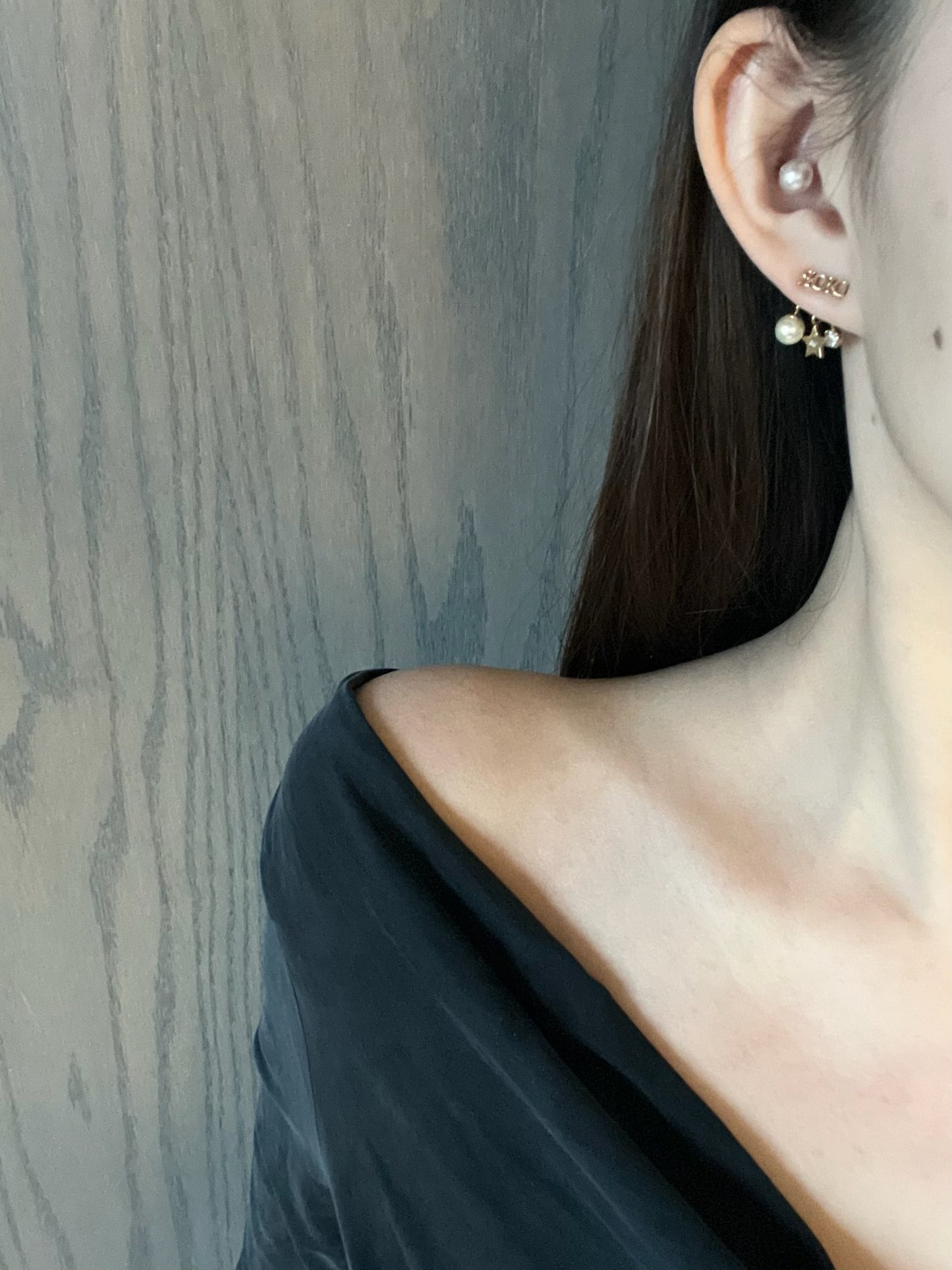 Vintage Dior “Revolution” Double Pearl Star Charm Earrings