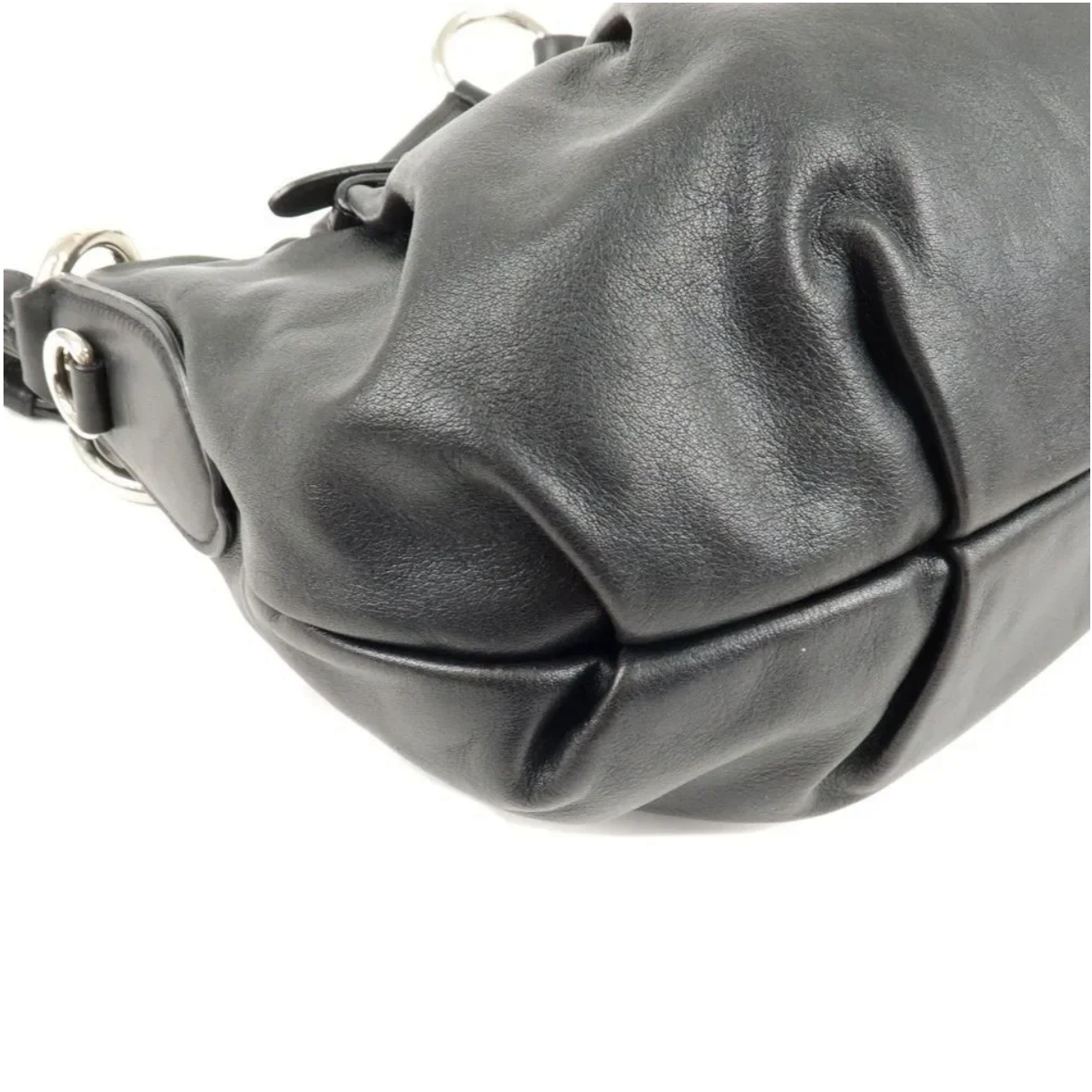 Vintage Prada Black Lambskin Ruched Shoulder Bag with Silver Hardware (Rare piece)