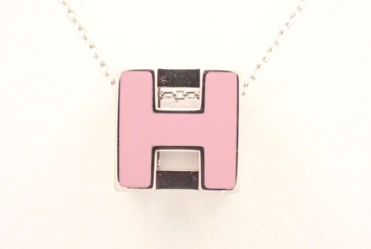 Hermès Cage d’H Pink Enamel Pendant Necklace