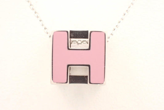 Hermès Cage d’H Pink Enamel Pendant Necklace