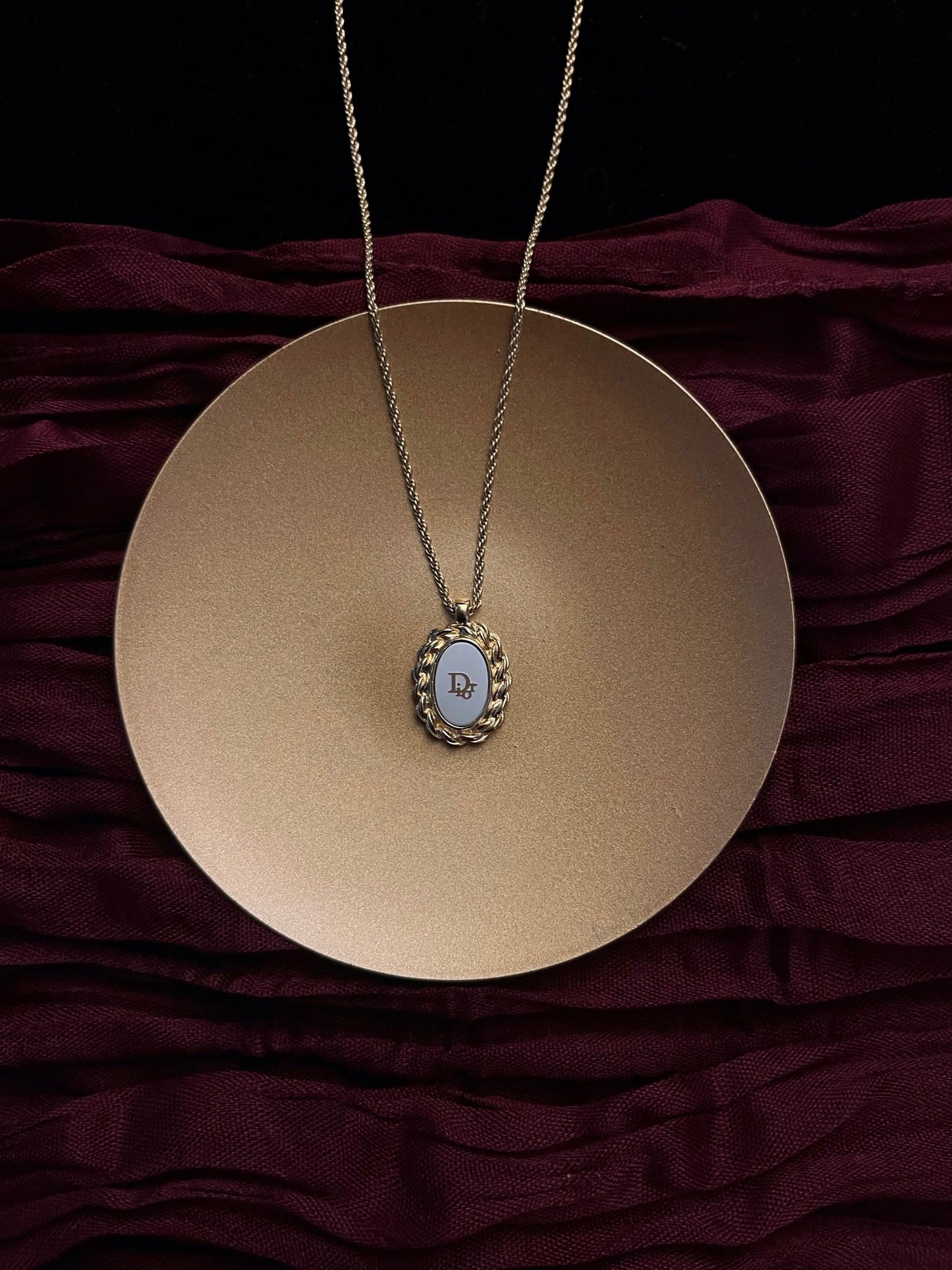 Vintage Dior 1990s Platinum-Tone Braided Jade Disc Necklace