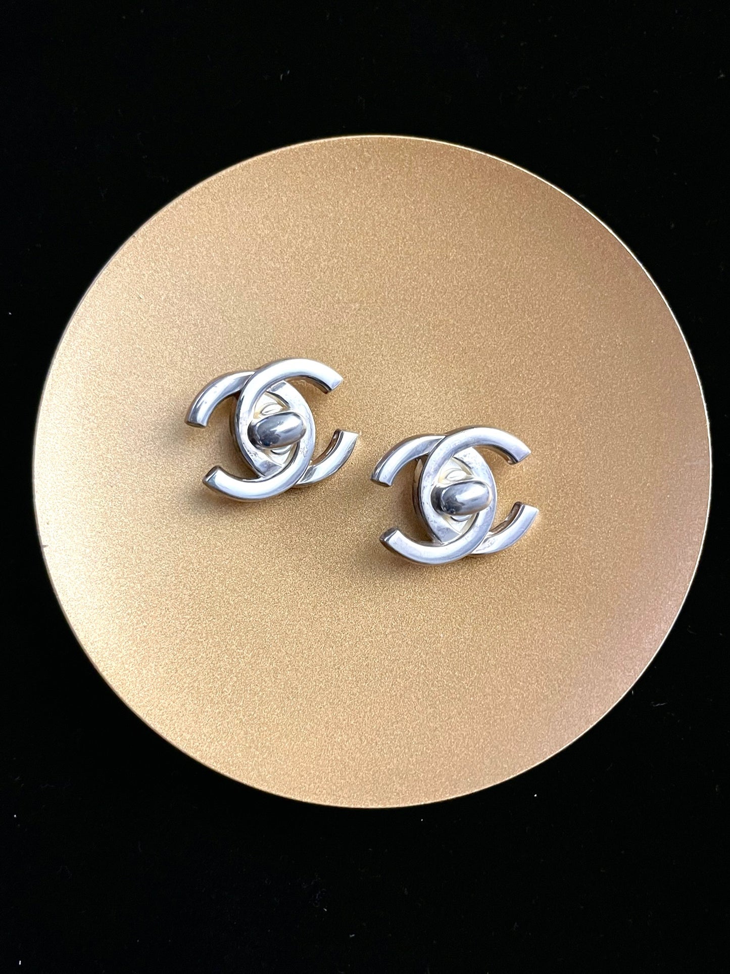 Chanel 1996 Silver-Tone Satchel Buckle Clip-On Earrings
