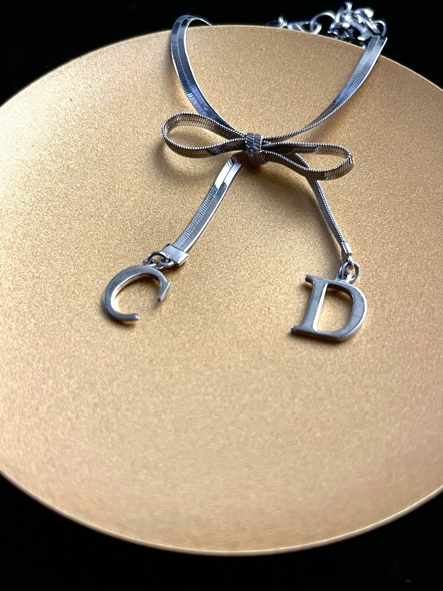 Dior Vintage Titanium-Silver Bow Snake Chain Bracelet