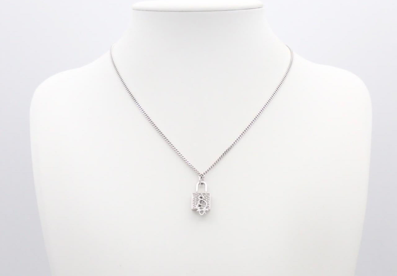 Dior Crystal Pavé Padlock Pendant Necklace