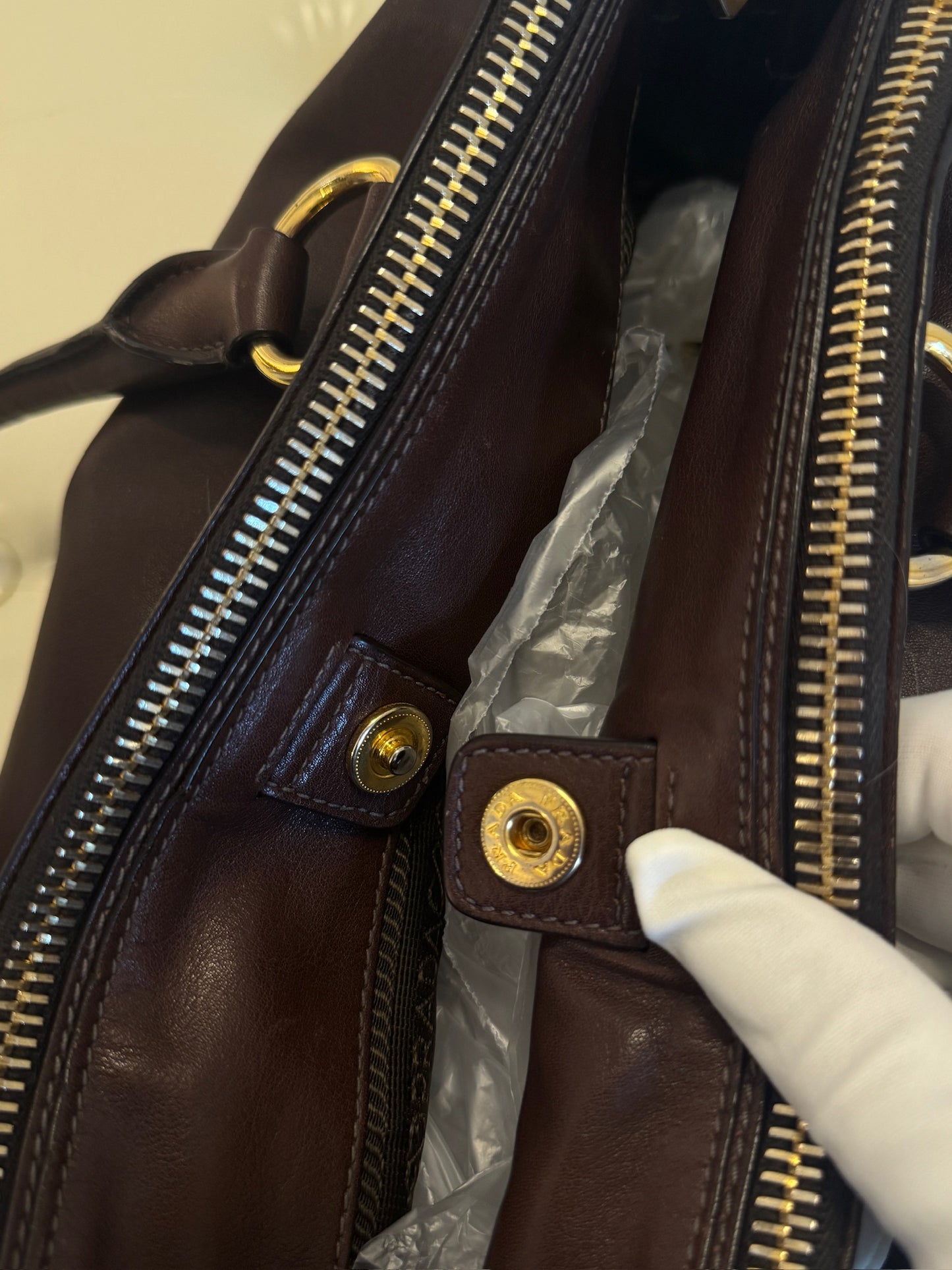 Prada Leather Top Handle Handbag – Dark Brown Large