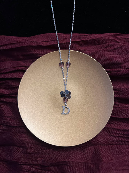 Dior Vintage Silver Heart & Rhinestone “D” Pendant Necklace