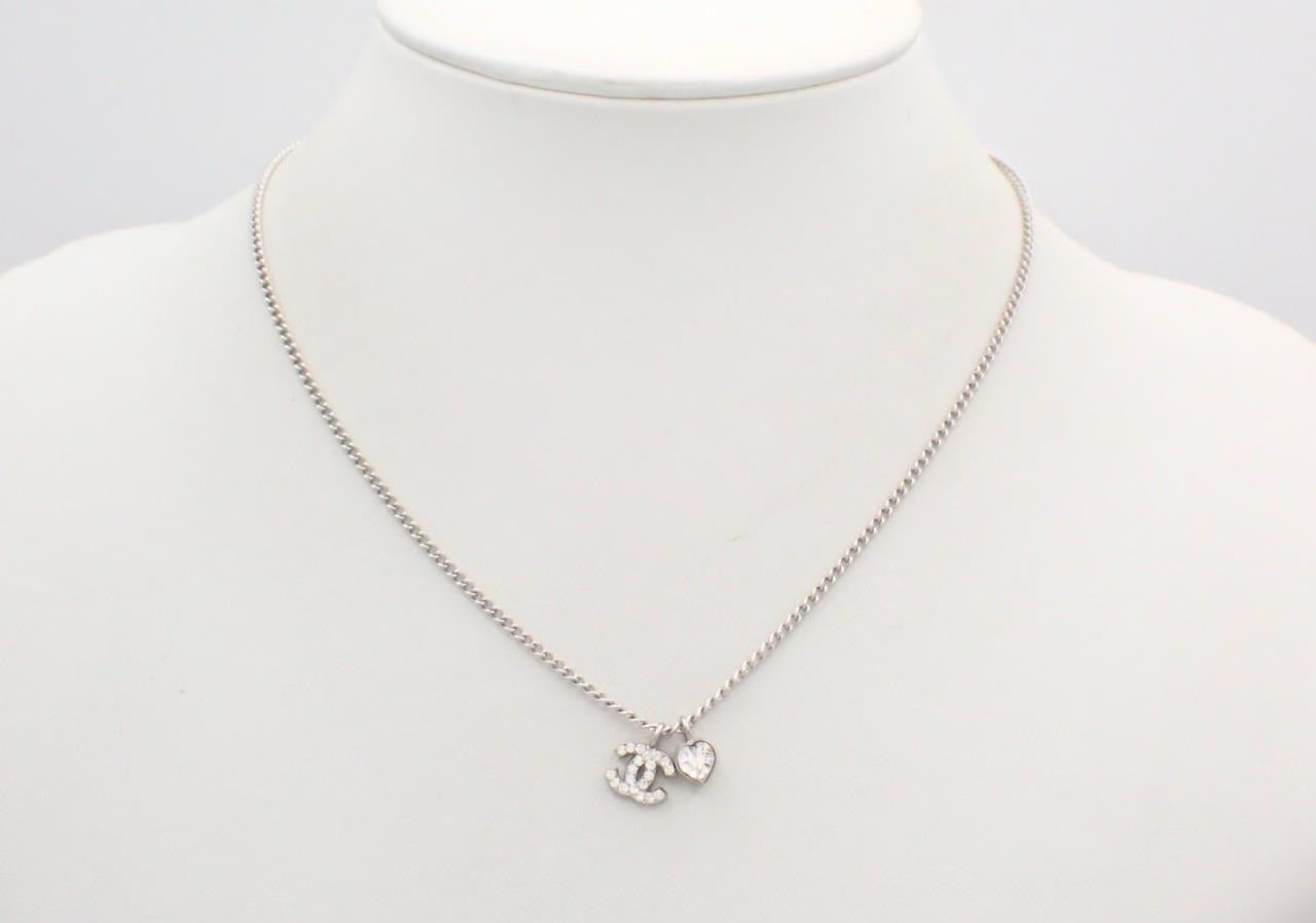 Chanel 2005 Silver Heart CC Choker Necklace